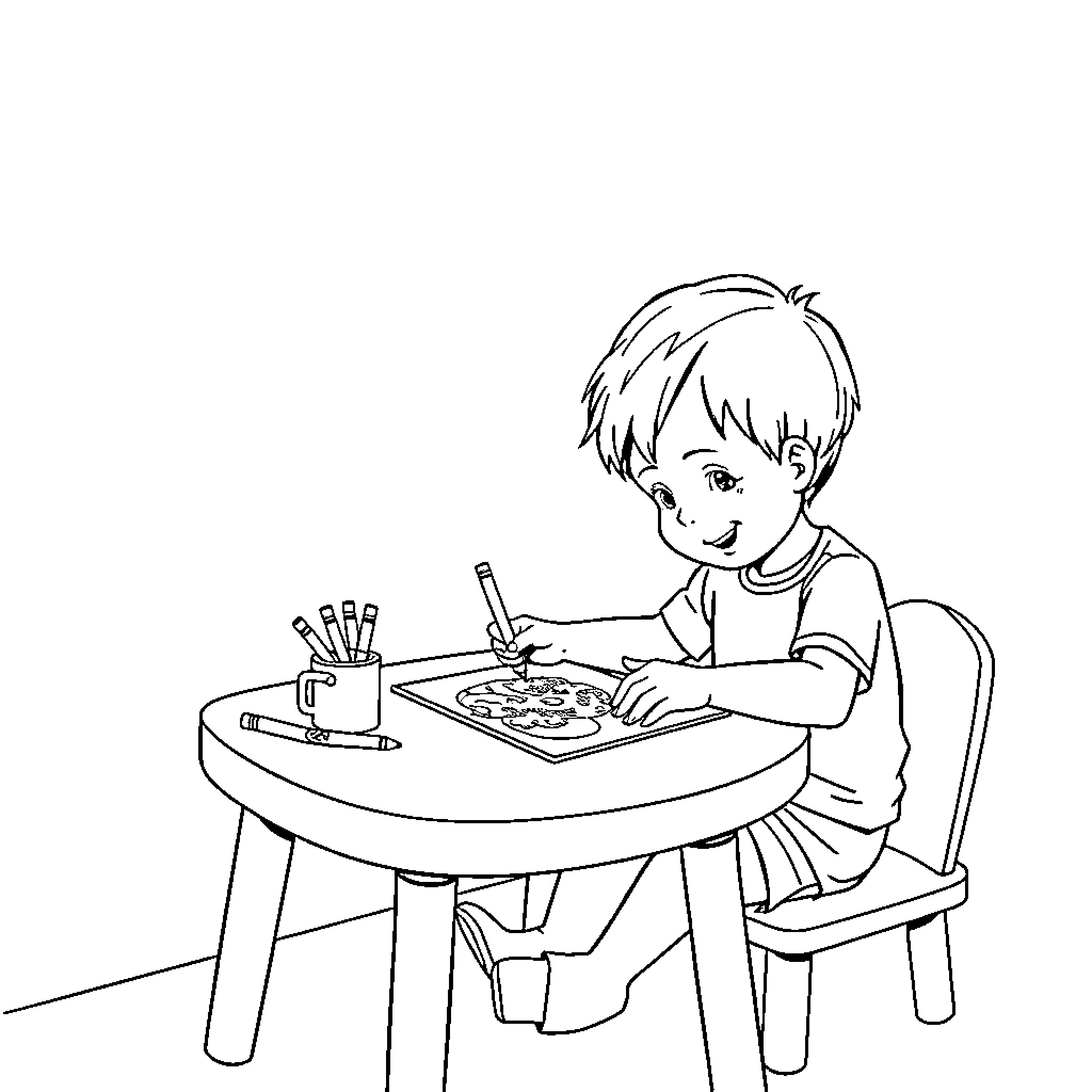 Student Diligently Working on a Project Coloring Page (free black-and-white line drawing printable PDF for all, from beginners to advanced learners, including children, teens, adults, and seniors)