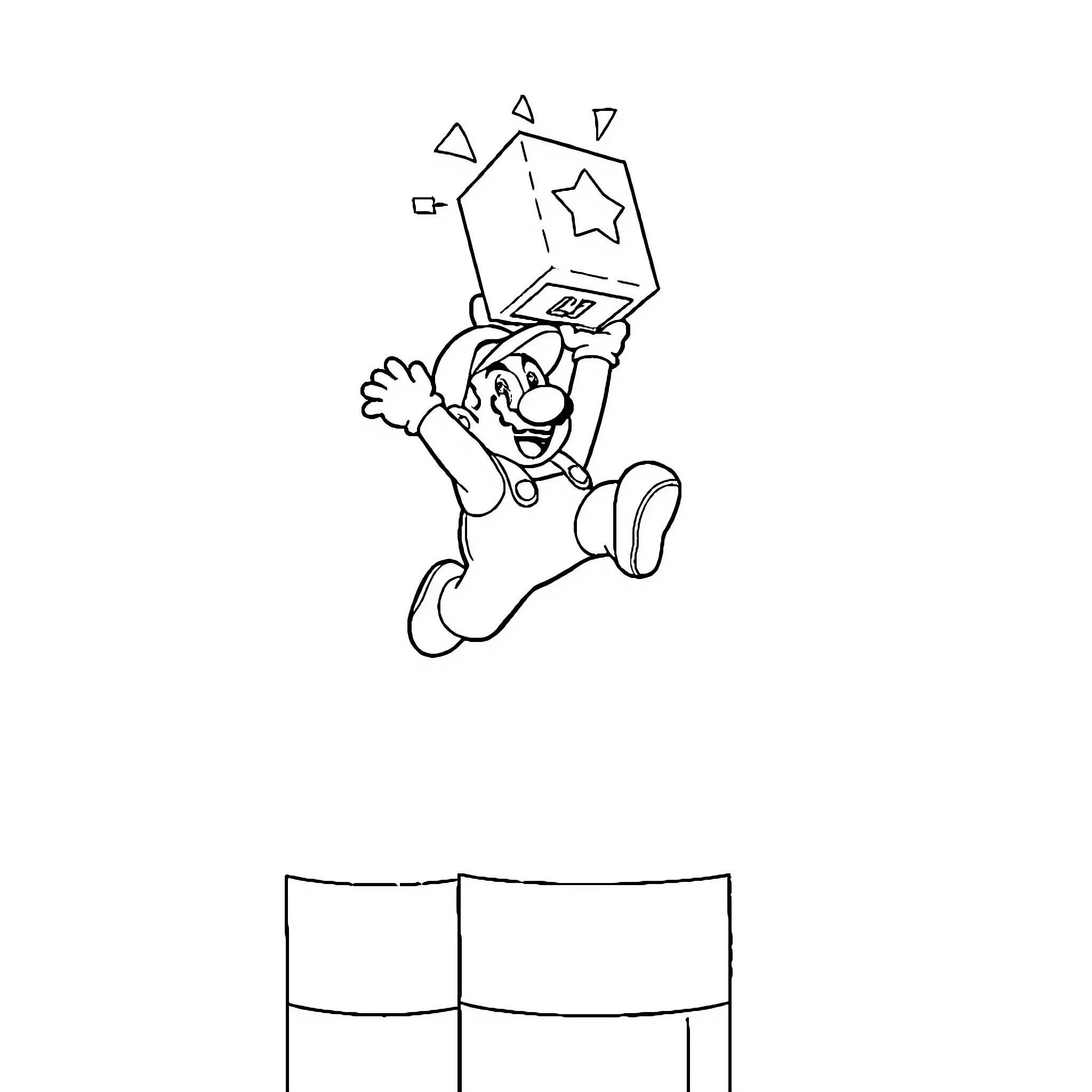 Mario Jumping with Cheerful Enthusiasm Coloring Page (free black-and-white line drawing printable PDF for all, from beginners to advanced learners, including children, teens, adults, and seniors)