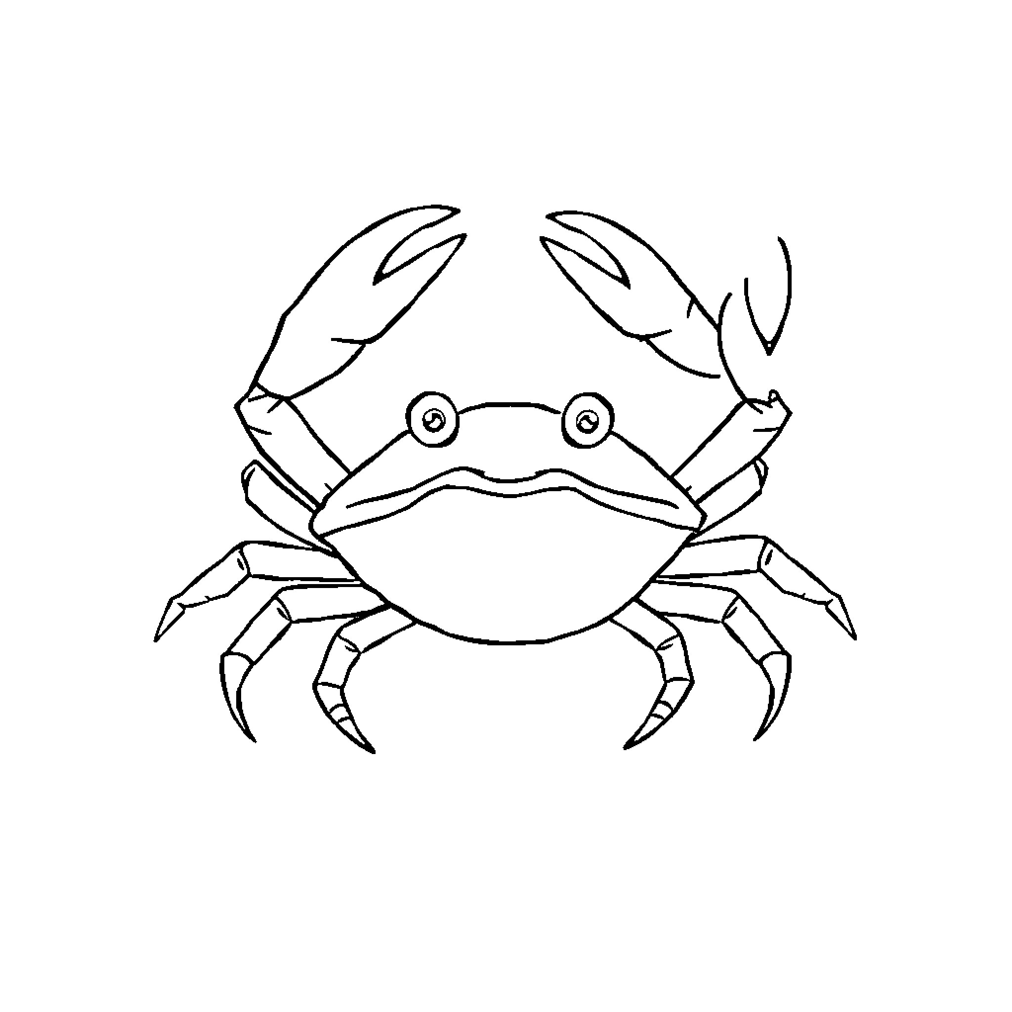 Crab with quirky expressions and exaggerated features Coloring Page (free black-and-white line drawing printable PDF for all, from beginners to advanced learners, including children, teens, adults, and seniors)