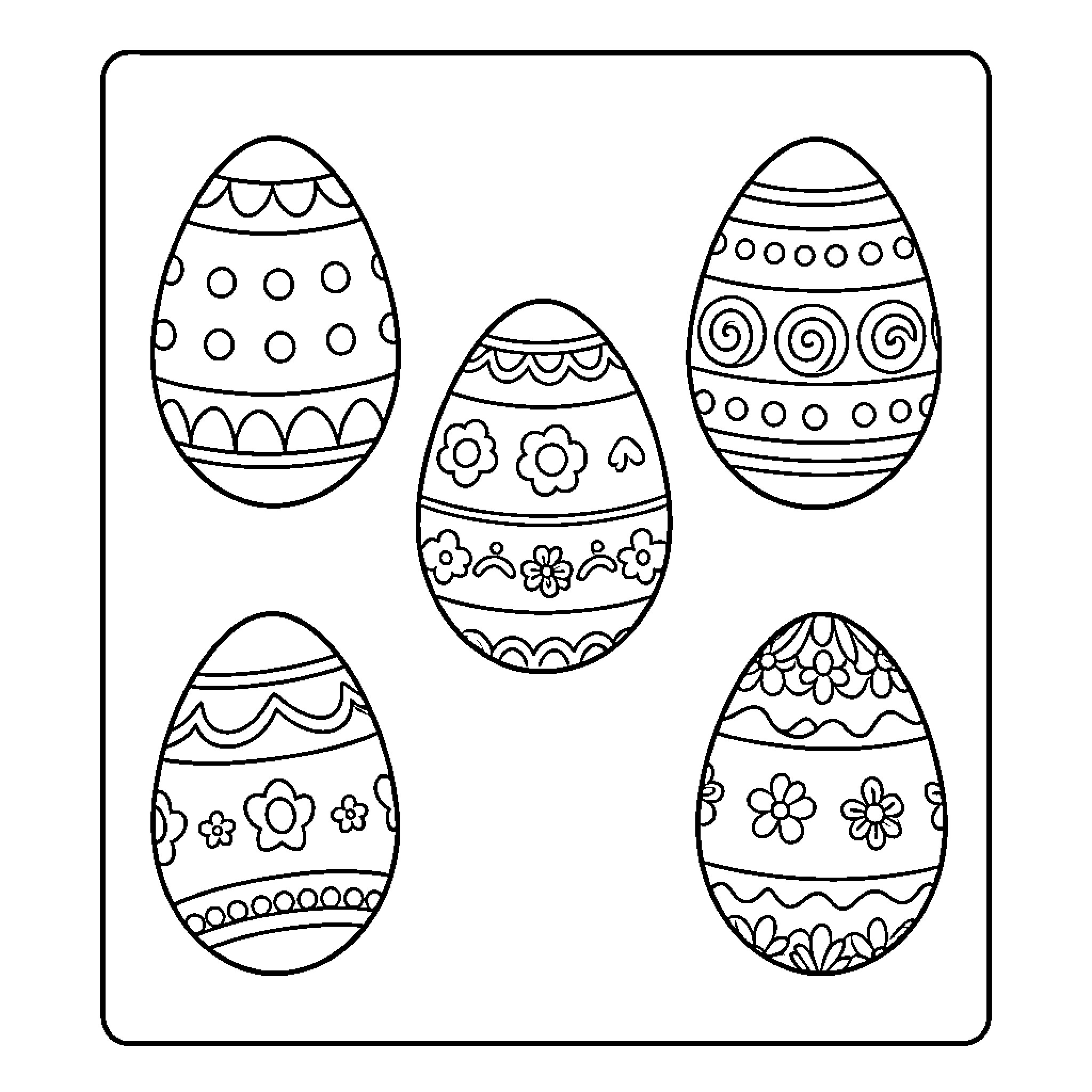 Easter Egg Decorating Fun Coloring Page (free black-and-white line drawing printable PDF for all, from beginners to advanced learners, including children, teens, adults, and seniors)