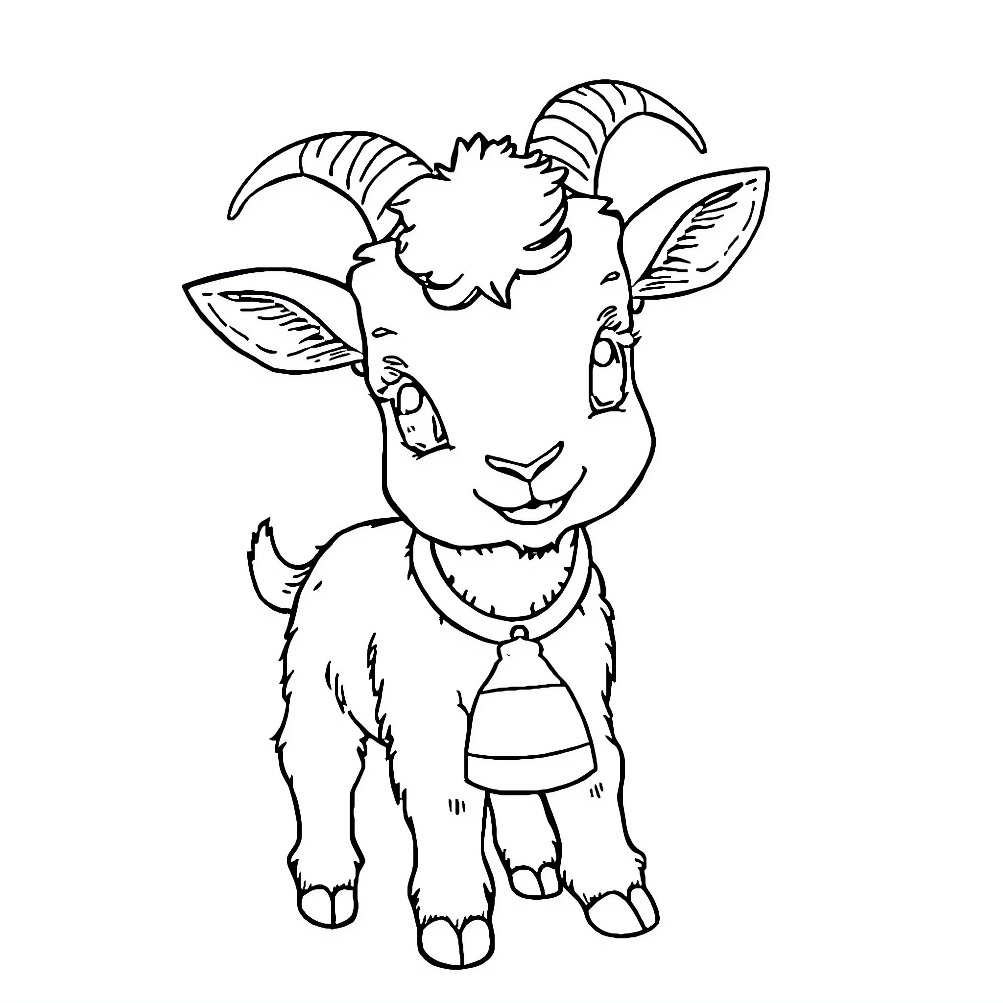 Goat with a playful expression Coloring Page (free black-and-white line drawing printable PDF for all, from beginners to advanced learners, including children, teens, adults, and seniors)