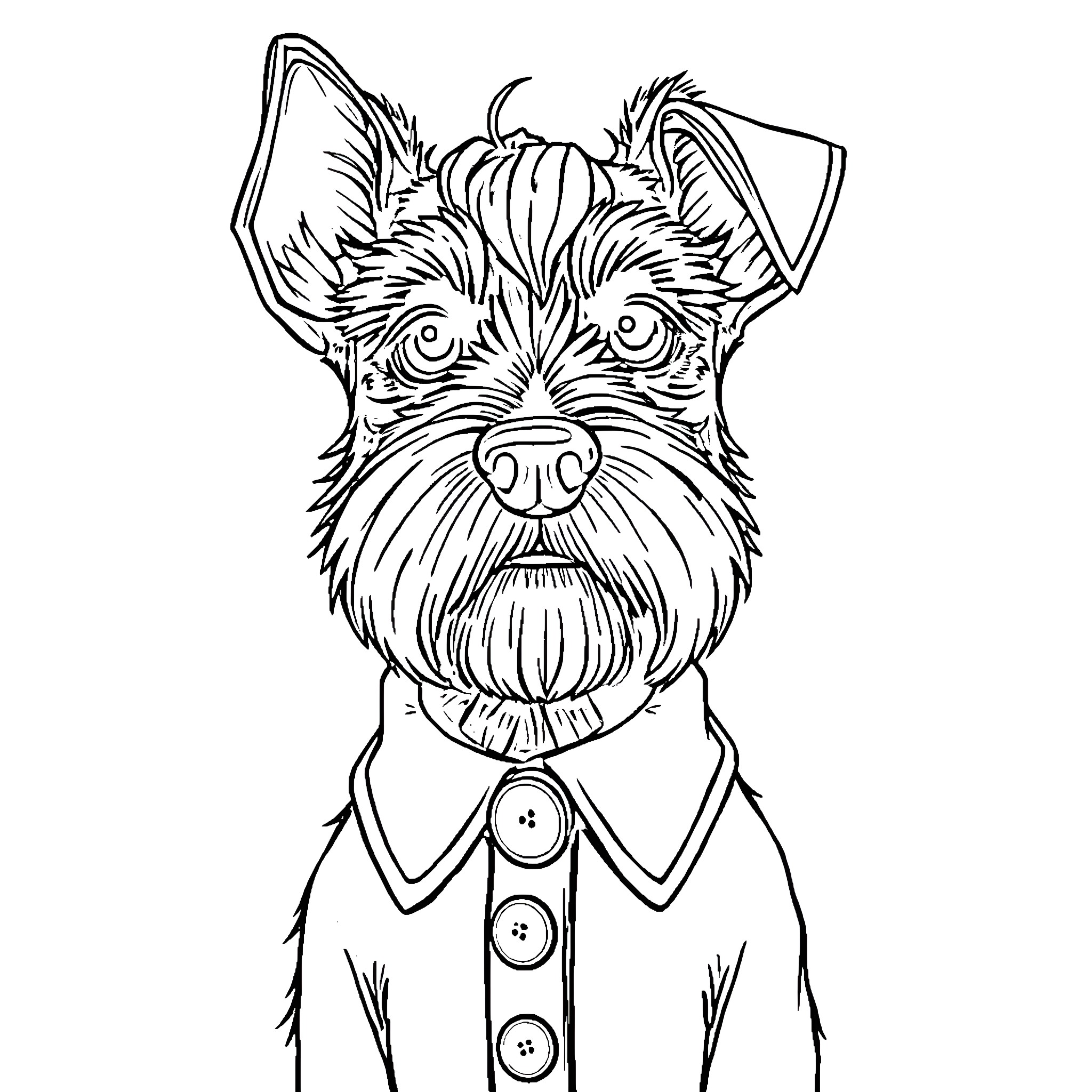 Schnauzer wearing a collared shirt Coloring Page (free black-and-white line drawing printable PDF for all, from beginners to advanced learners, including children, teens, adults, and seniors)