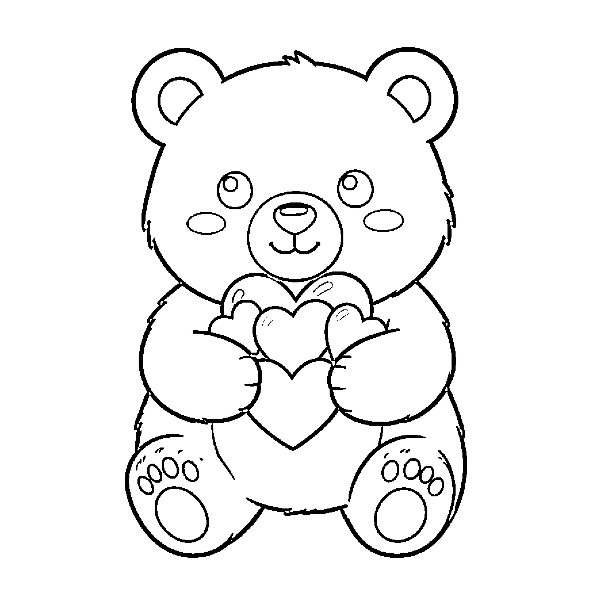 Bear holding a heart in paws Coloring Page (free black-and-white line drawing printable PDF for all, from beginners to advanced learners, including children, teens, adults, and seniors)