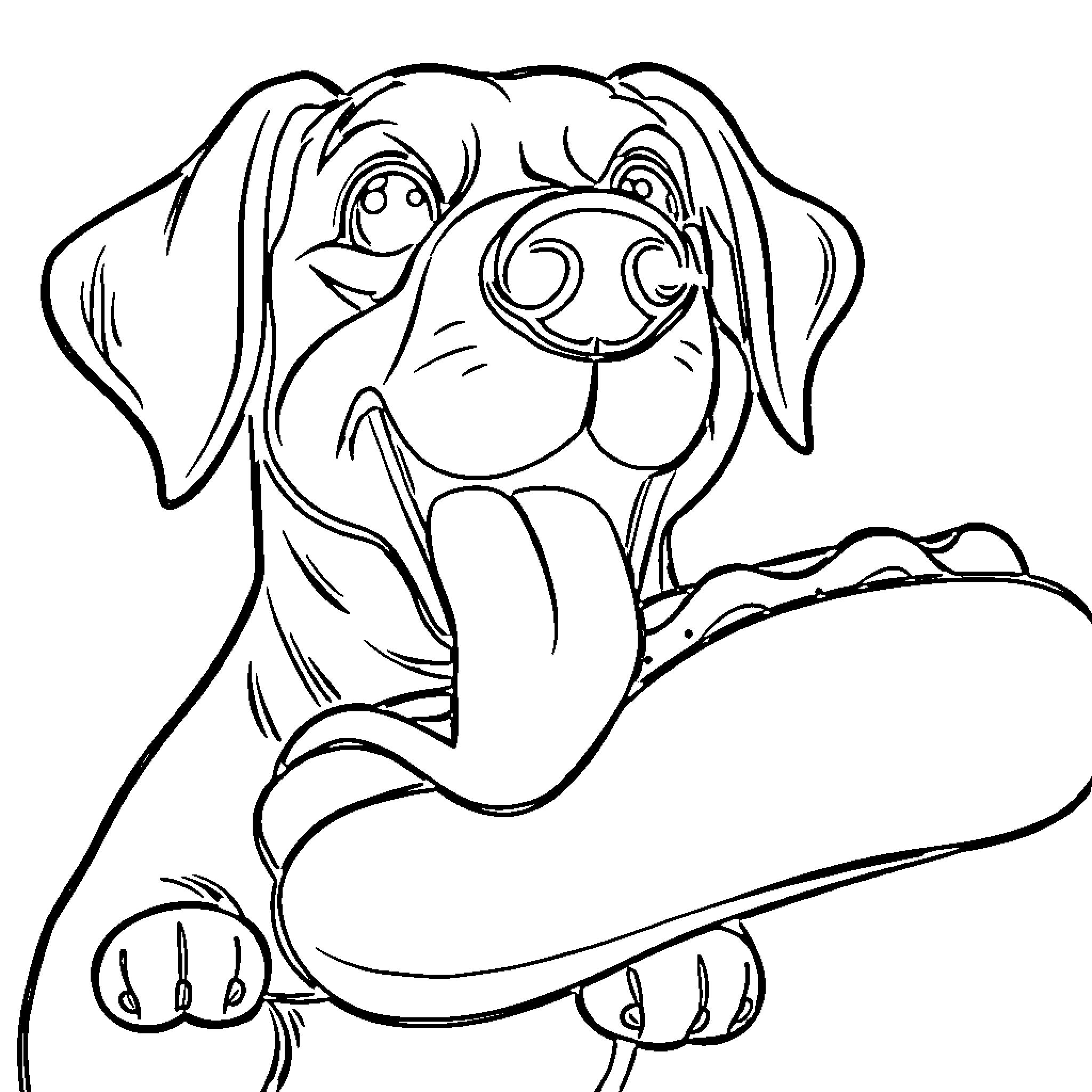 Wiener Dog resting comfortably on cushion Coloring Page (free black-and-white line drawing printable PDF for all, from beginners to advanced learners, including children, teens, adults, and seniors)