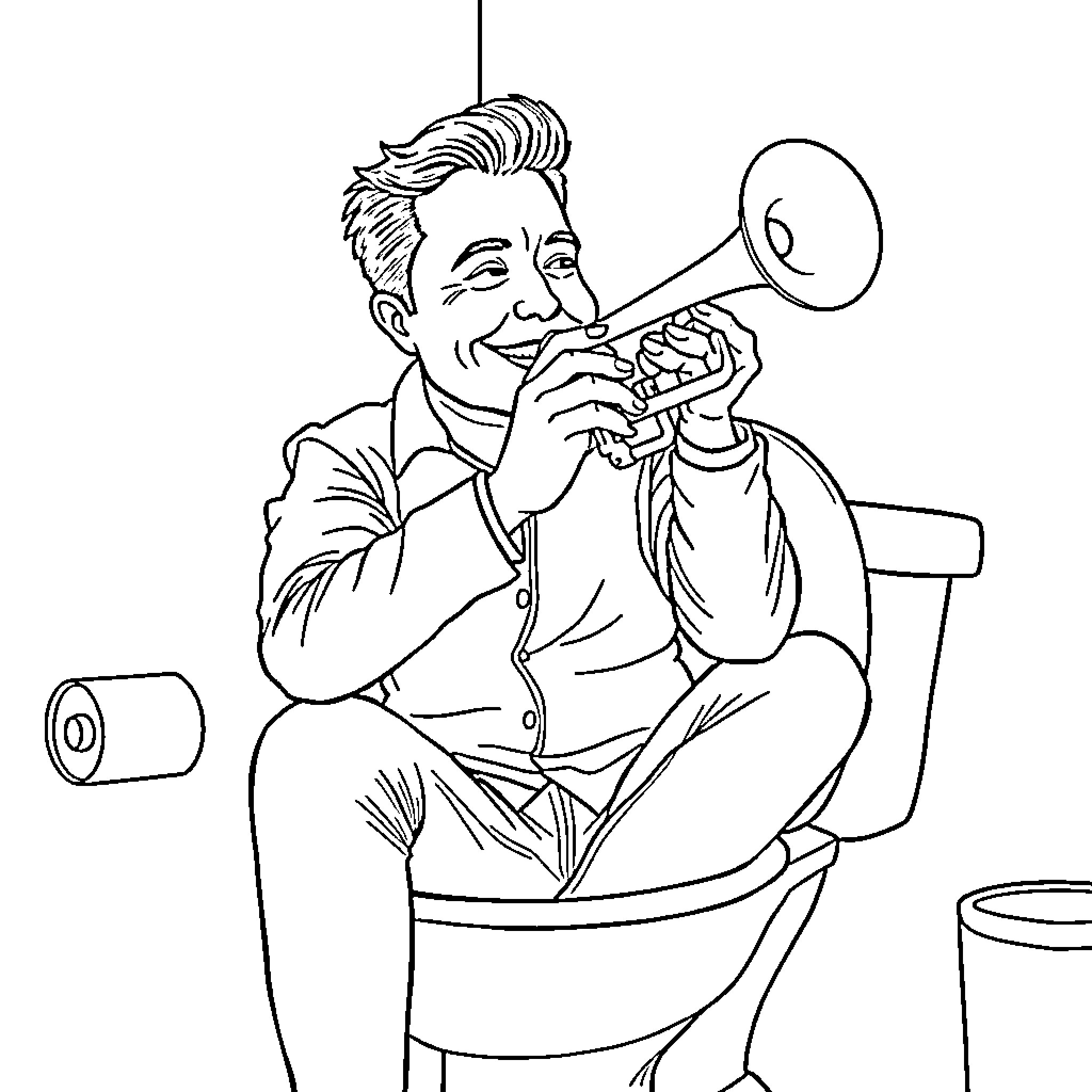 Elon Musk playing a musical instrument Coloring Page (free black-and-white line drawing printable PDF for all, from beginners to advanced learners, including children, teens, adults, and seniors)