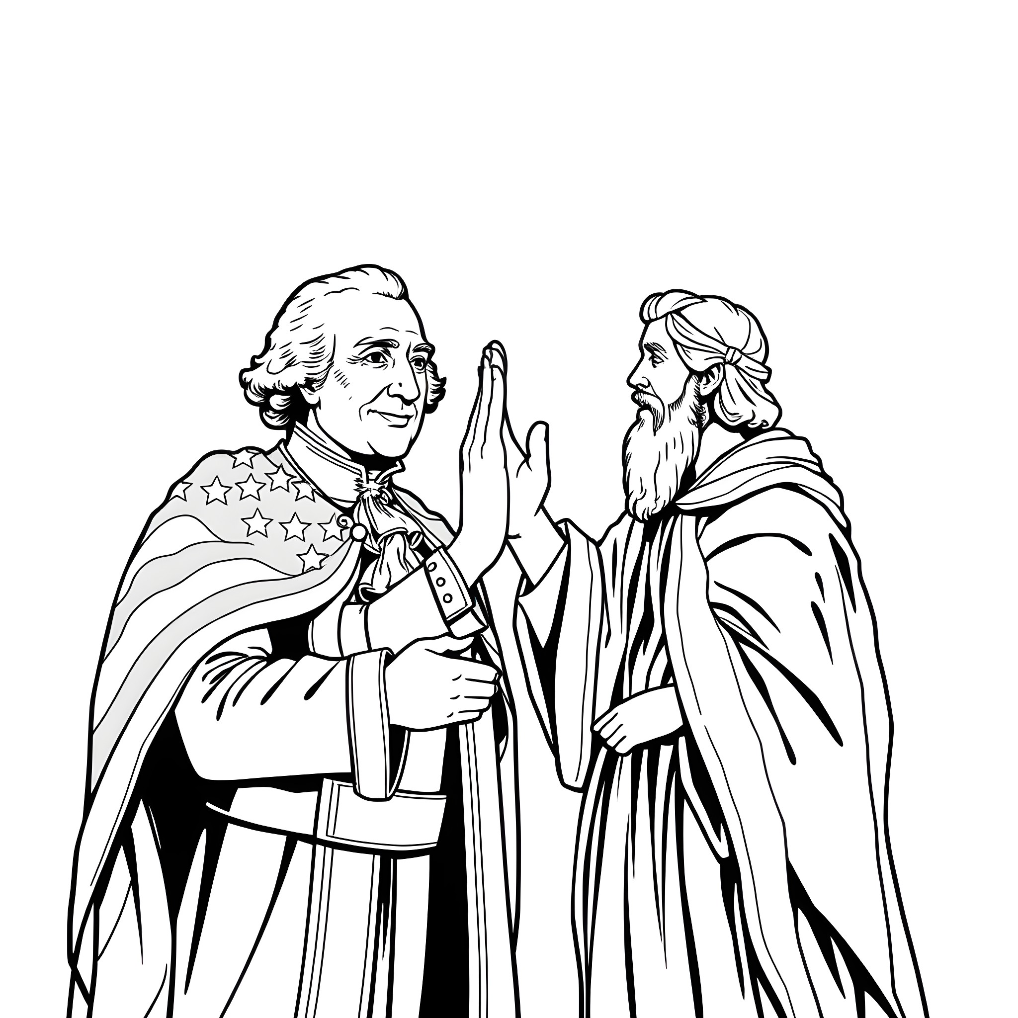 George Washington Meeting with Religious Leader Coloring Page (free black-and-white line drawing printable PDF for all, from beginners to advanced learners, including children, teens, adults, and seniors)