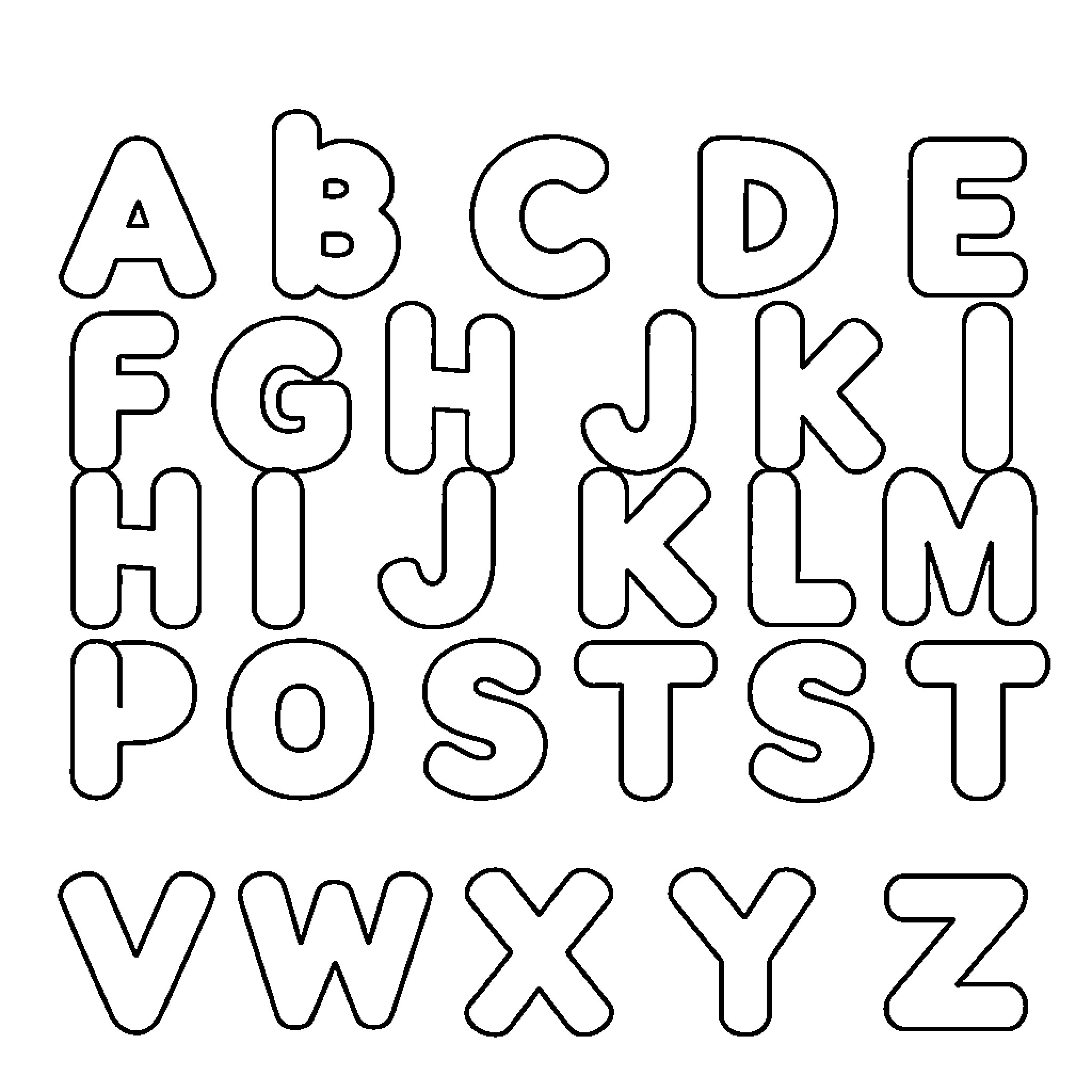 Alphabet letters outlined in black Coloring Page (free black-and-white line drawing printable PDF for all, from beginners to advanced learners, including children, teens, adults, and seniors)