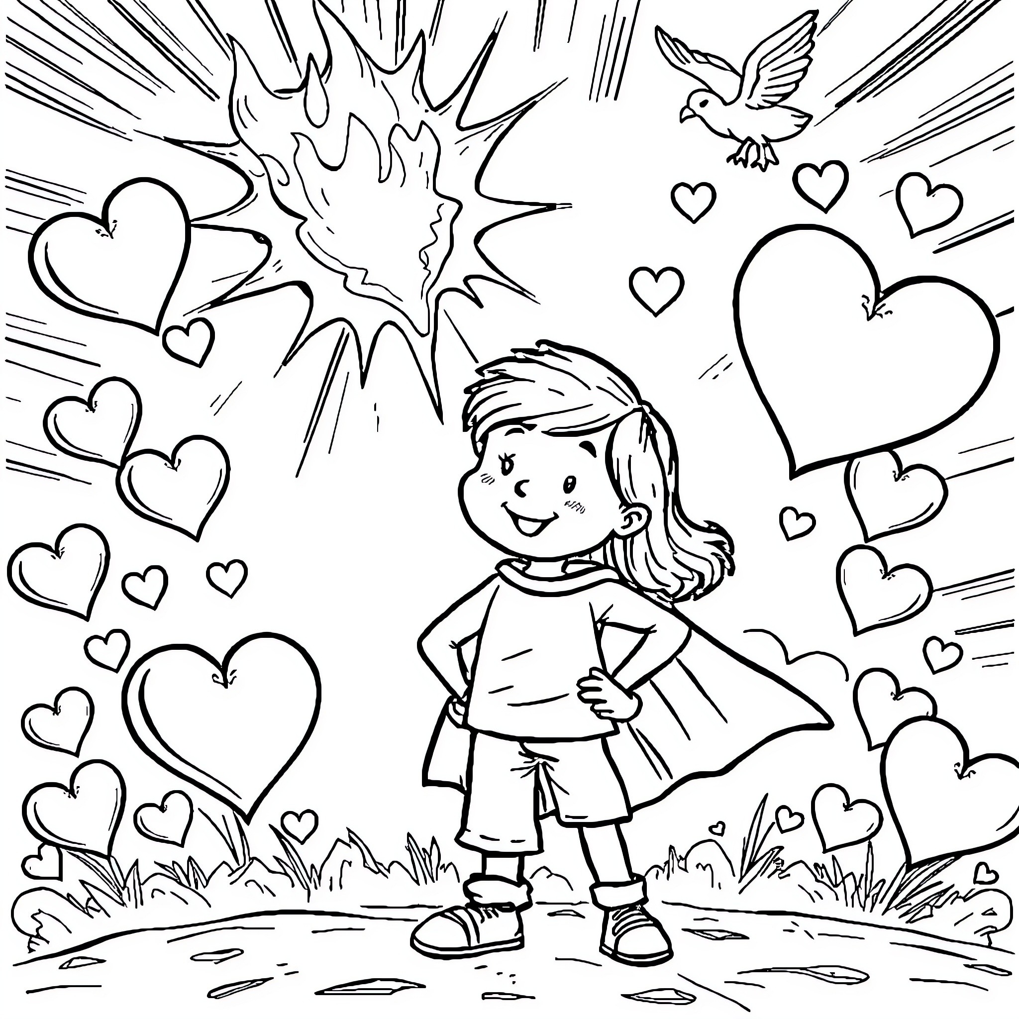 Holy Spirit's Gift of Love and Joy Coloring Page (free black-and-white line drawing printable PDF for all, from beginners to advanced learners, including children, teens, adults, and seniors)