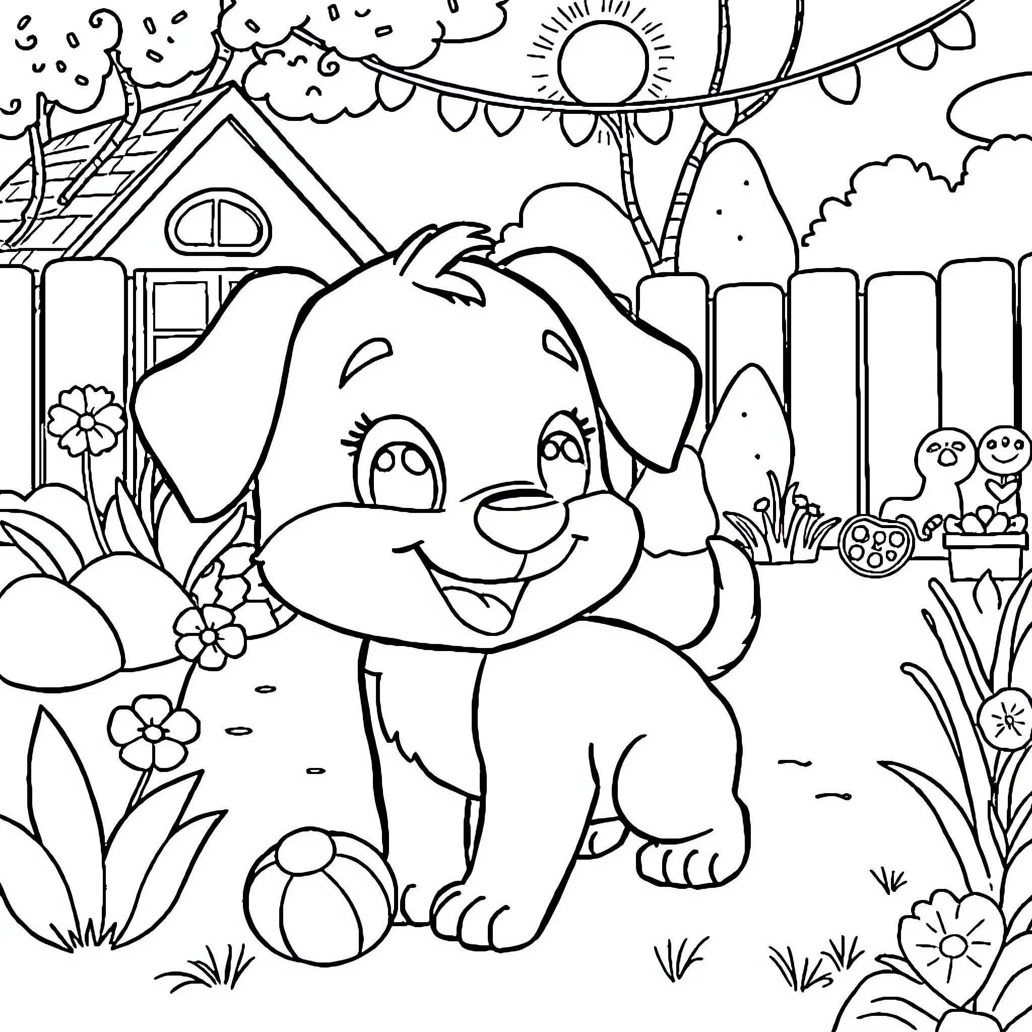 Bluey's Playful Pup Adventure Coloring Page (free black-and-white line drawing printable PDF for all, from beginners to advanced learners, including children, teens, adults, and seniors)