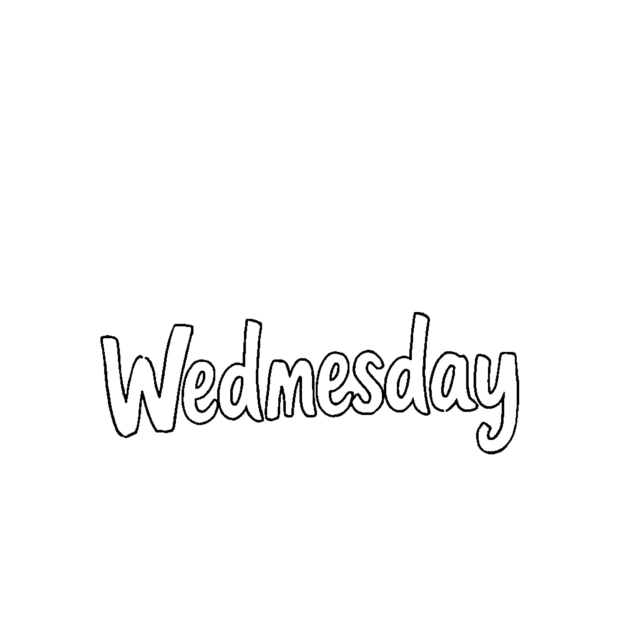Wednesday - Simple Black and White Text Coloring Page (free black-and-white line drawing printable PDF for all, from beginners to advanced learners, including children, teens, adults, and seniors)