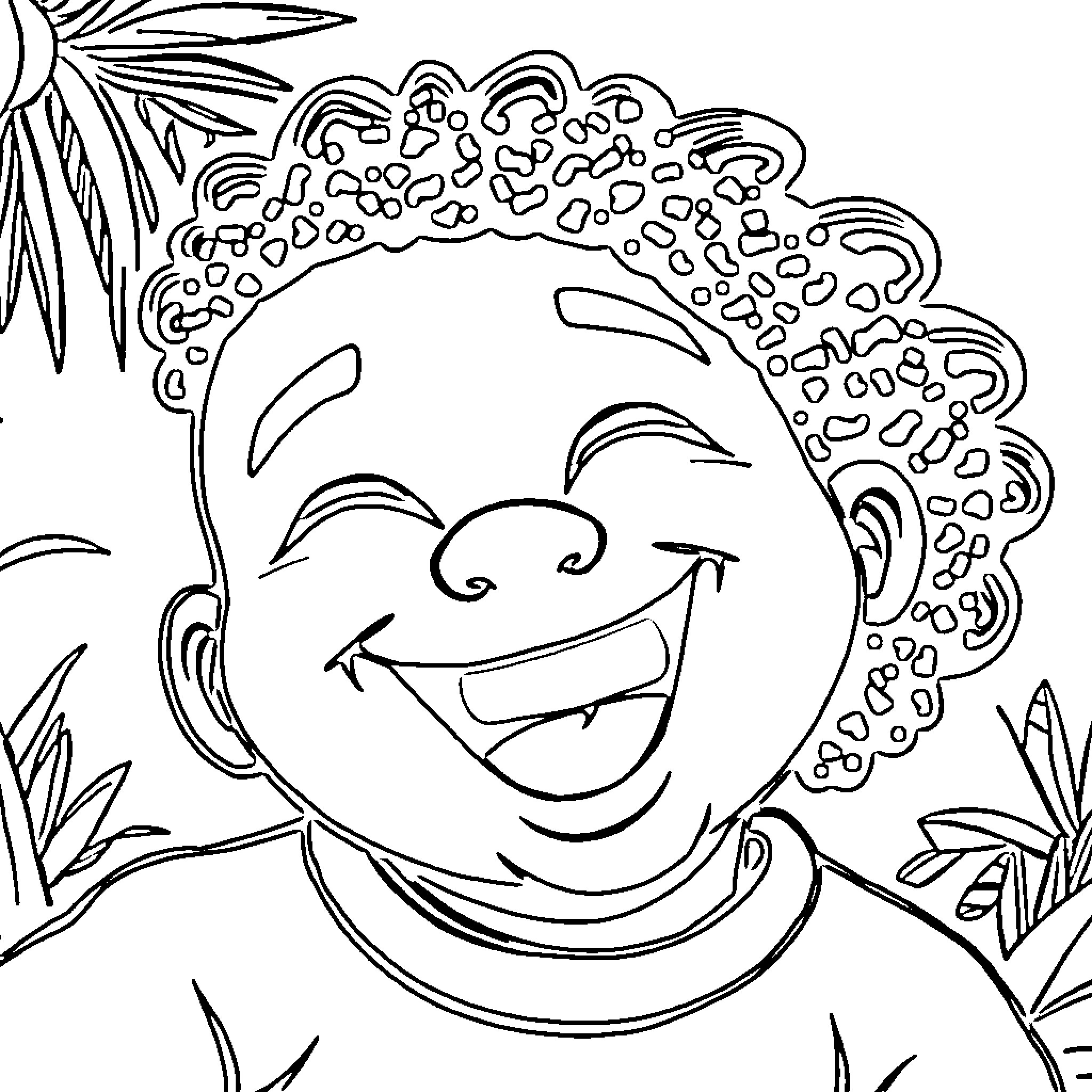 Labubu's Playful Smiles and Jungle Surroundings Coloring Page (free black-and-white line drawing printable PDF for all, from beginners to advanced learners, including children, teens, adults, and seniors)