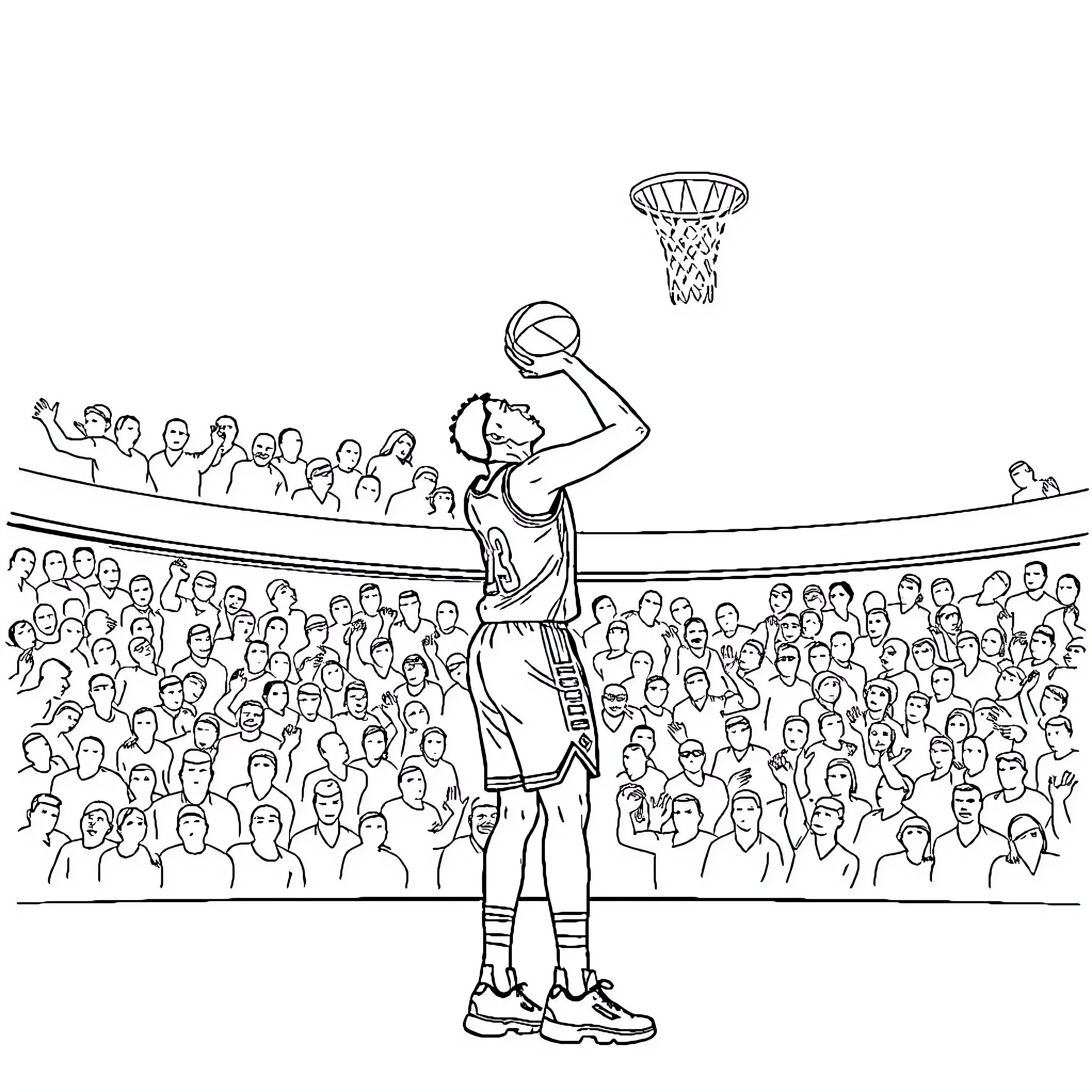 Shai Gilgeous-Alexander playing basketball in a crowded arena Coloring Page (free black-and-white line drawing printable PDF for all, from beginners to advanced learners, including children, teens, adults, and seniors)