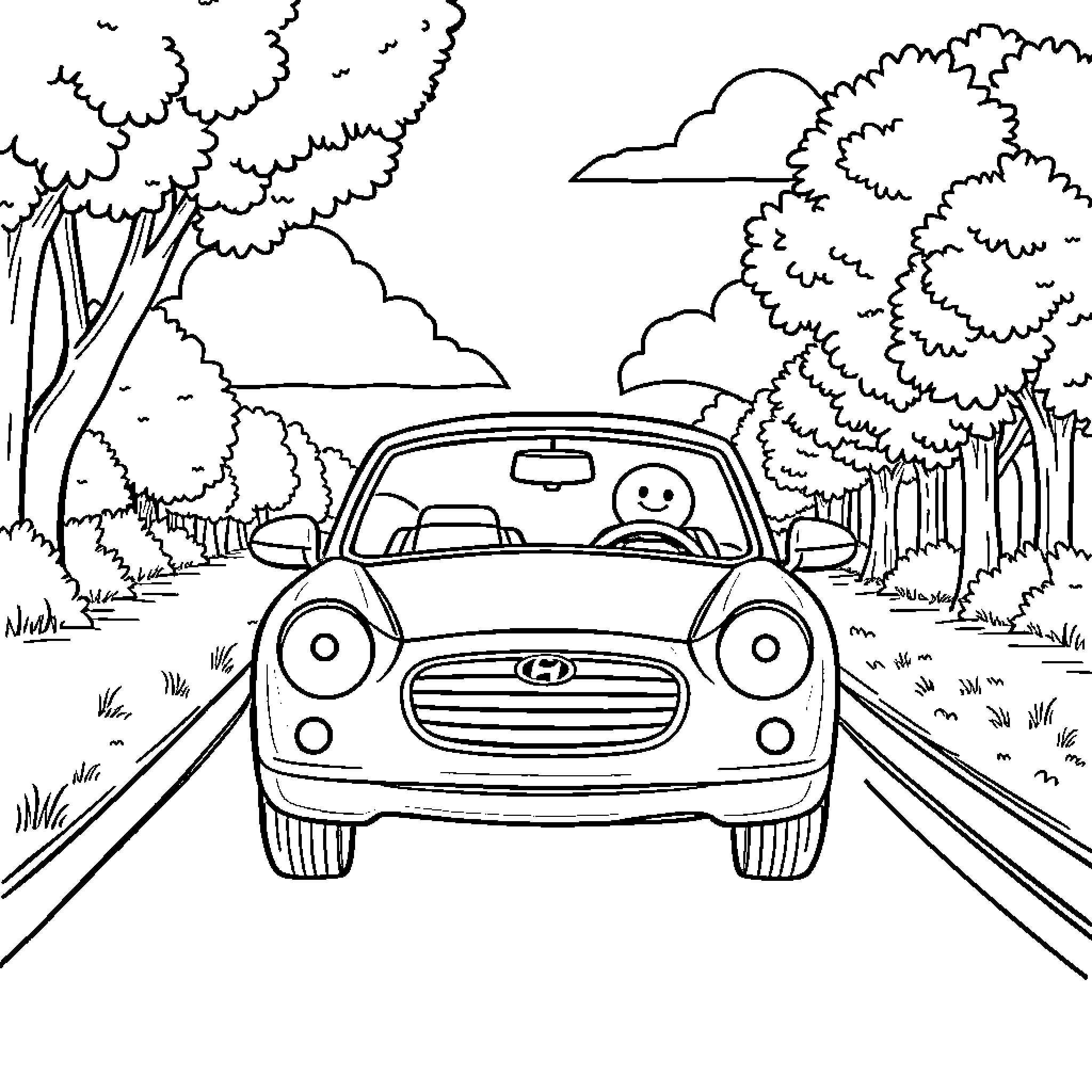Bluey's Joyful Drive through the Countryside Coloring Page (free black-and-white line drawing printable PDF for all, from beginners to advanced learners, including children, teens, adults, and seniors)