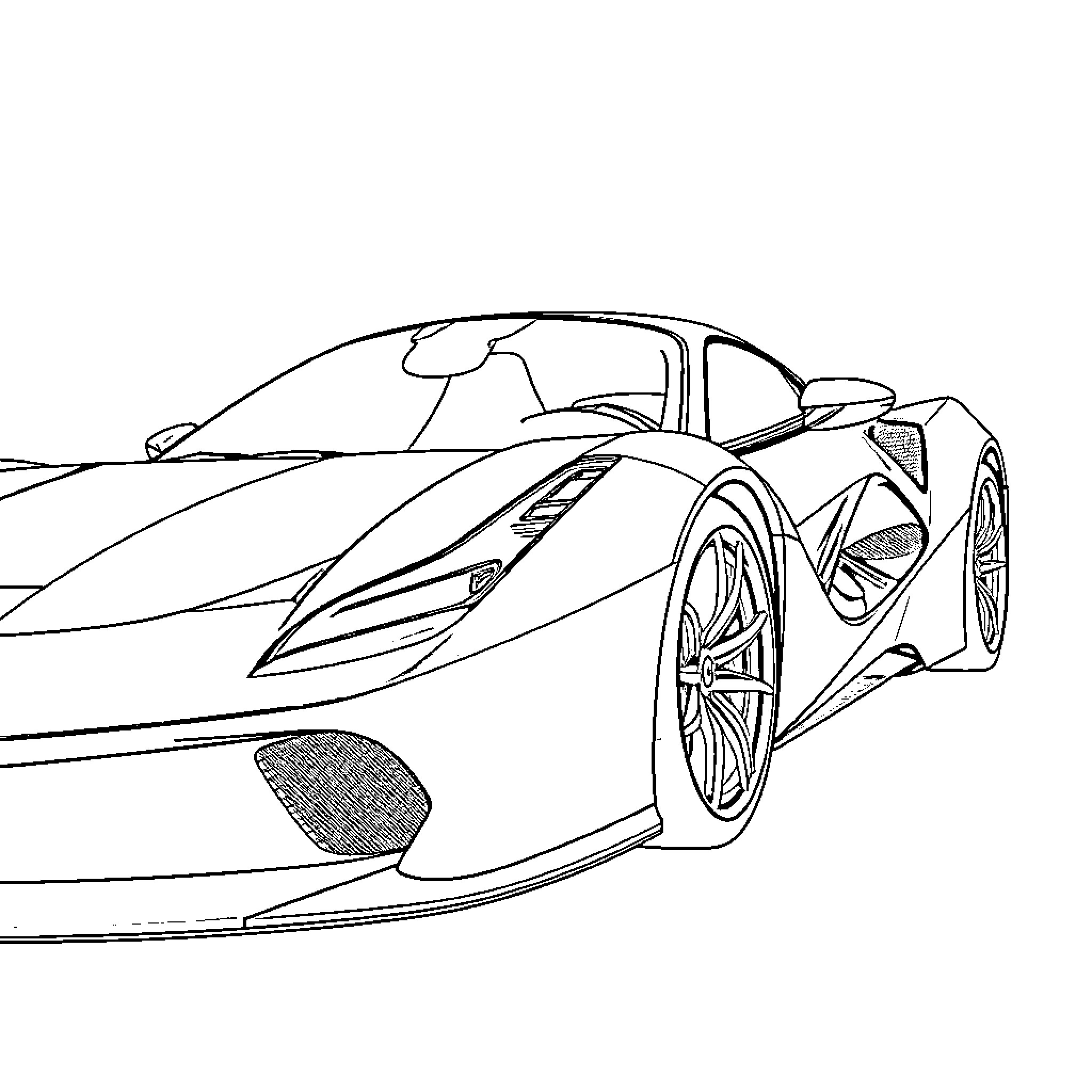 Ferrari racing down the track Coloring Page (free black-and-white line drawing printable PDF for all, from beginners to advanced learners, including children, teens, adults, and seniors)