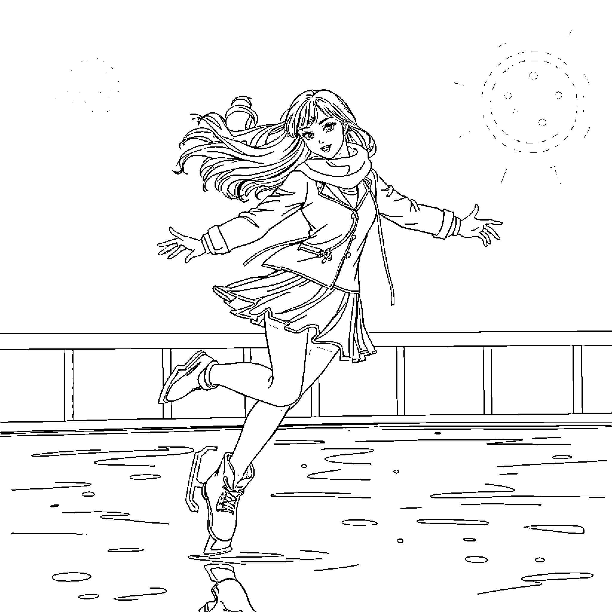 Rumi dancing joyfully in the rain Coloring Page (free black-and-white line drawing printable PDF for all, from beginners to advanced learners, including children, teens, adults, and seniors)
