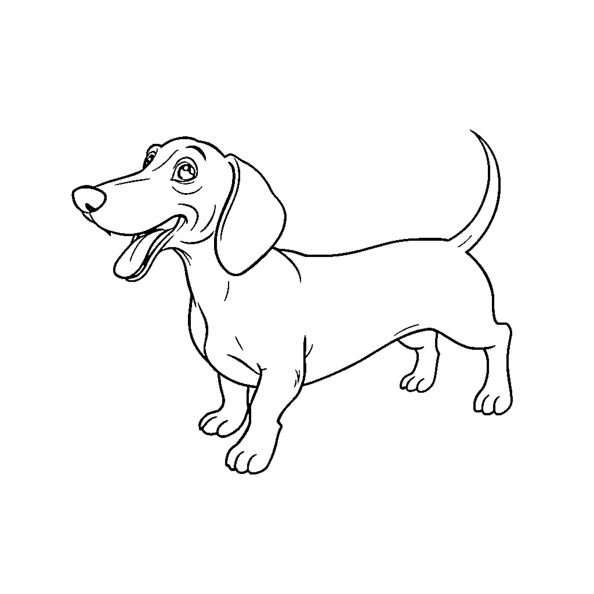 Dachshund standing proudly Coloring Page (free black-and-white line drawing printable PDF for all, from beginners to advanced learners, including children, teens, adults, and seniors)