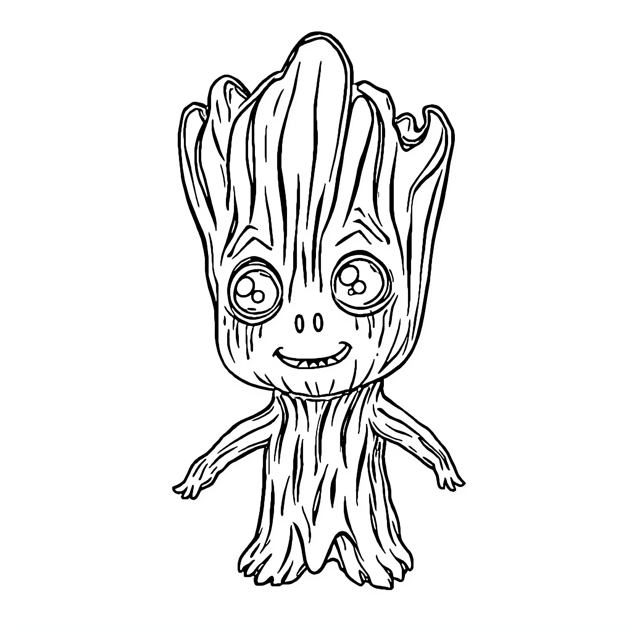 Groot's Playful Expressions Coloring Page (free black-and-white line drawing printable PDF for all, from beginners to advanced learners, including children, teens, adults, and seniors)