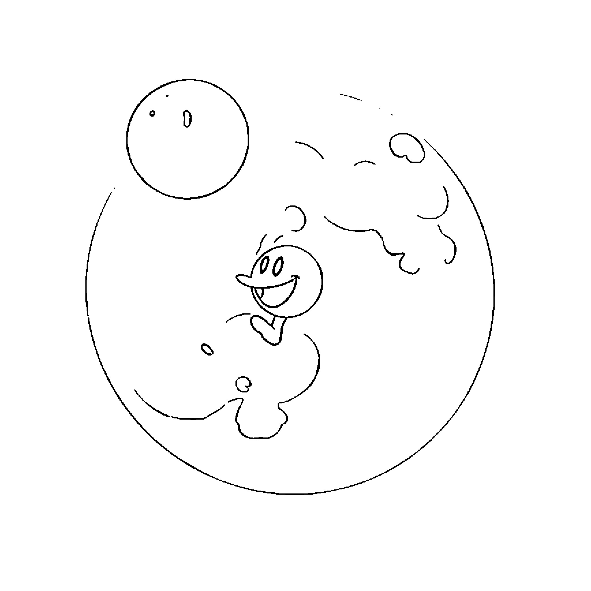 Pacman chasing ghosts in the night Coloring Page (free black-and-white line drawing printable PDF for all, from beginners to advanced learners, including children, teens, adults, and seniors)