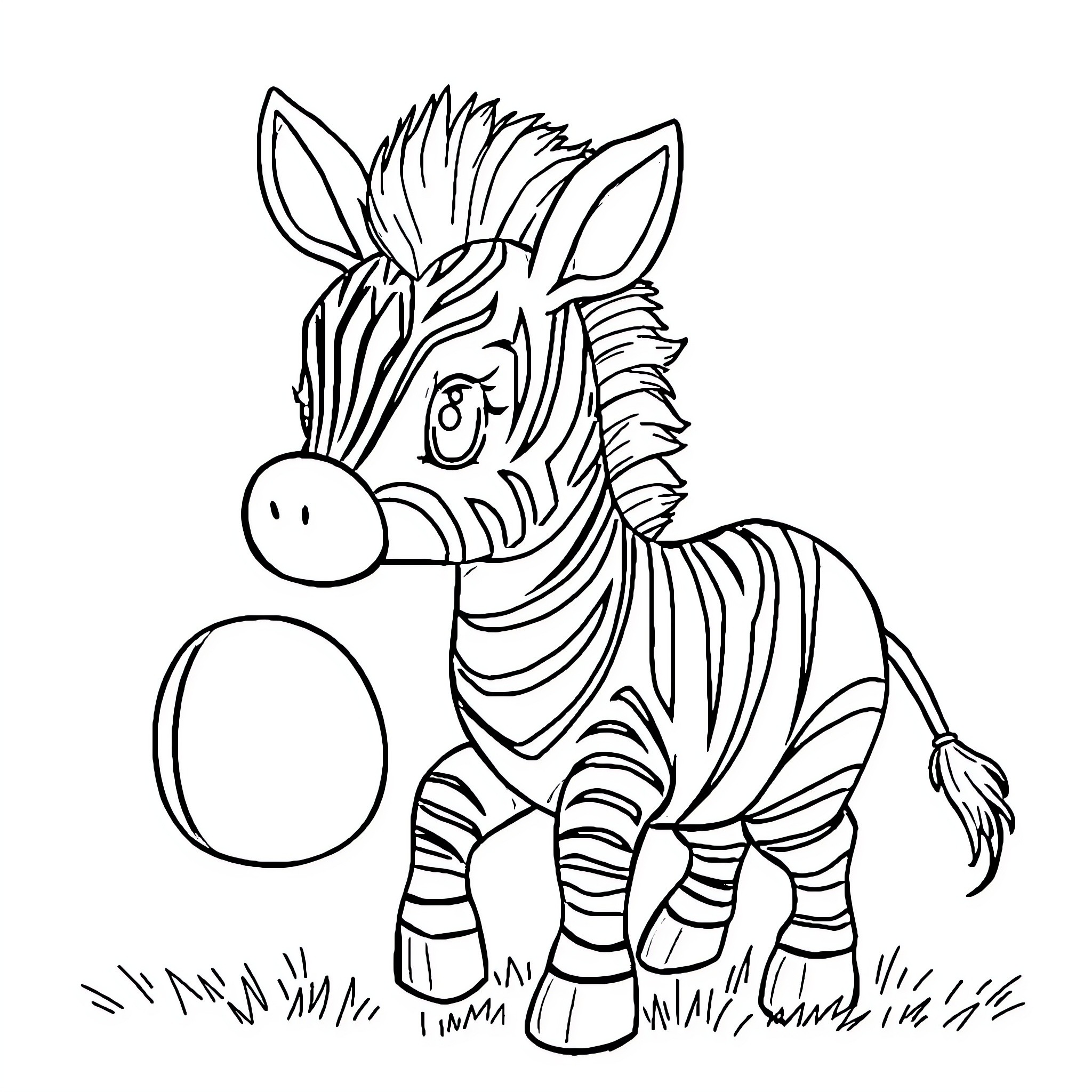 Zebra in playful pose on grassy field Coloring Page (free black-and-white line drawing printable PDF for all, from beginners to advanced learners, including children, teens, adults, and seniors)