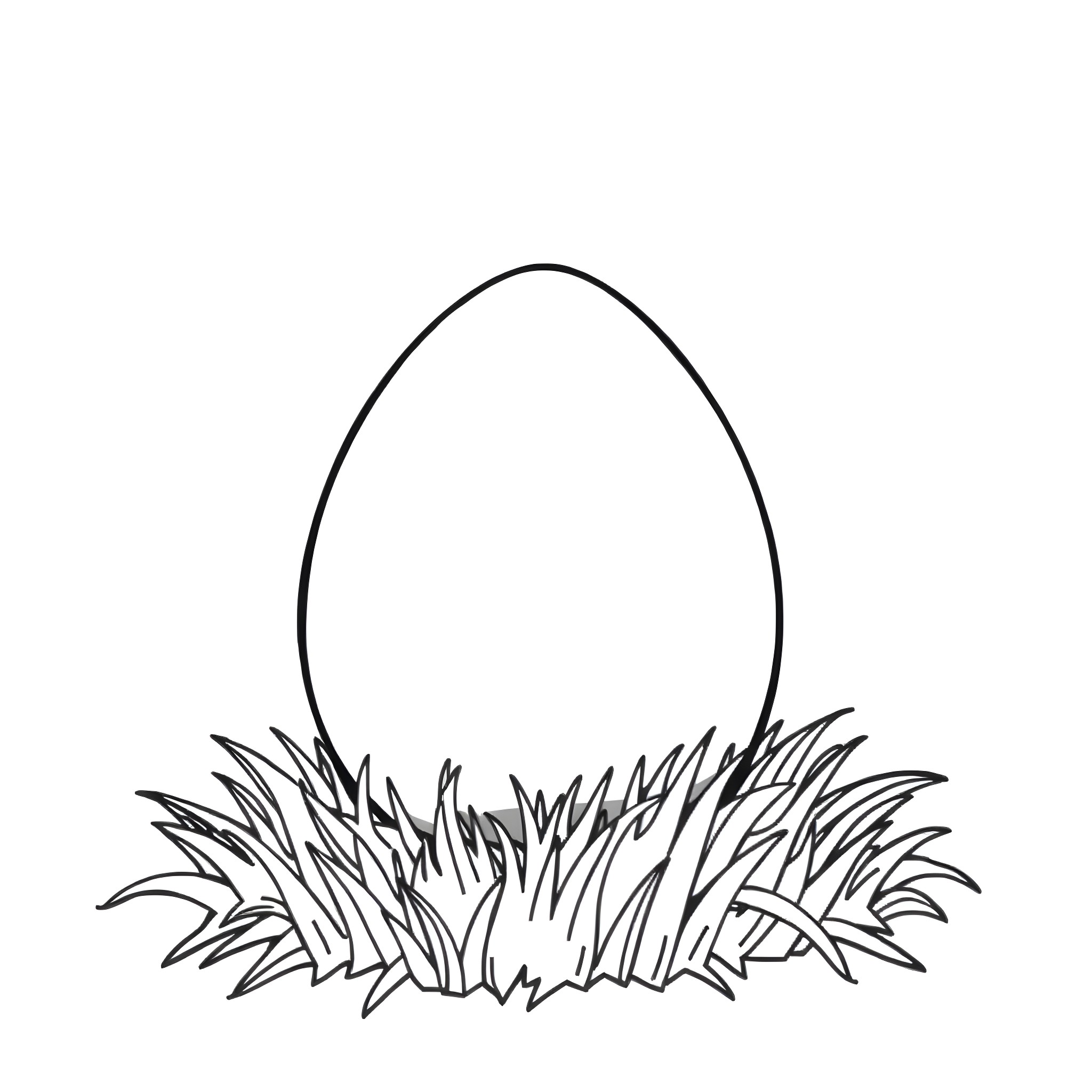 Egg nestled in grass Coloring Page (free black-and-white line drawing printable PDF for all, from beginners to advanced learners, including children, teens, adults, and seniors)
