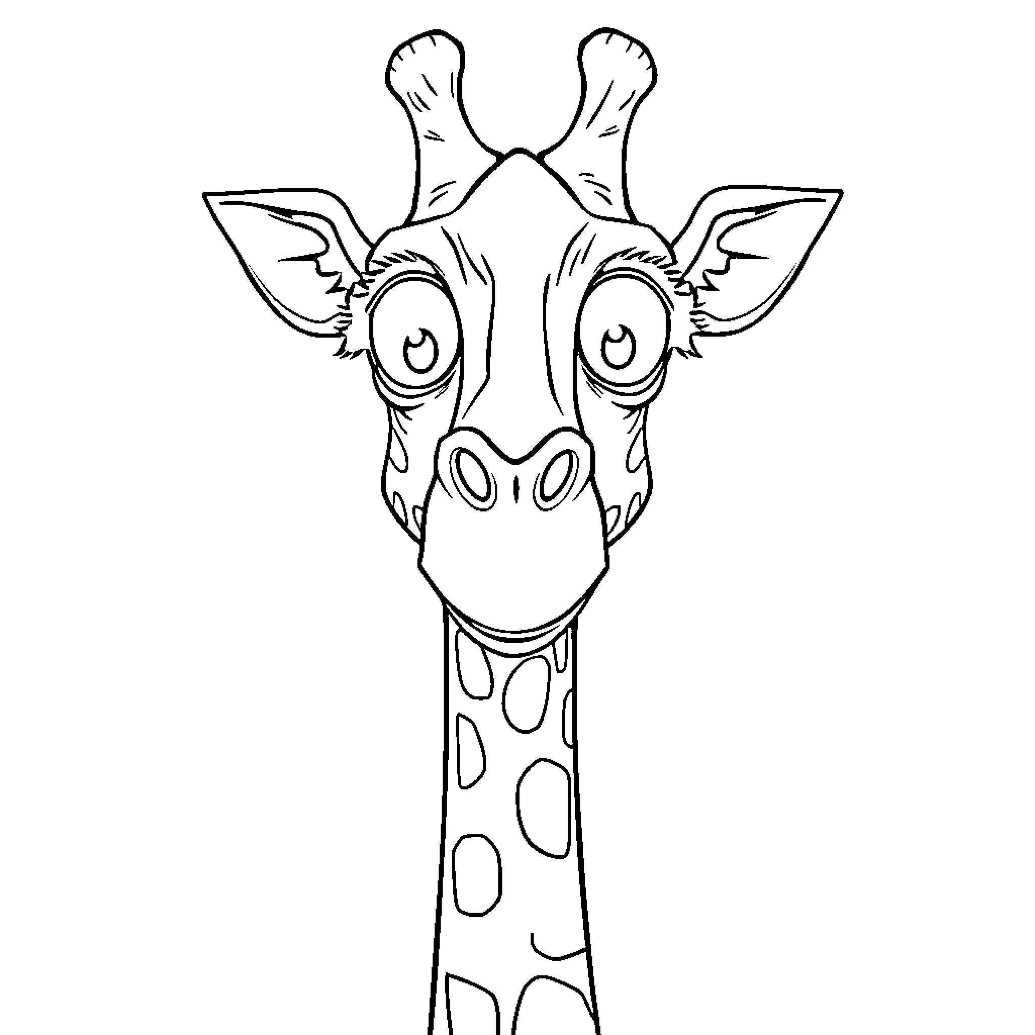 Giraffe with playful expression Coloring Page (free black-and-white line drawing printable PDF for all, from beginners to advanced learners, including children, teens, adults, and seniors)