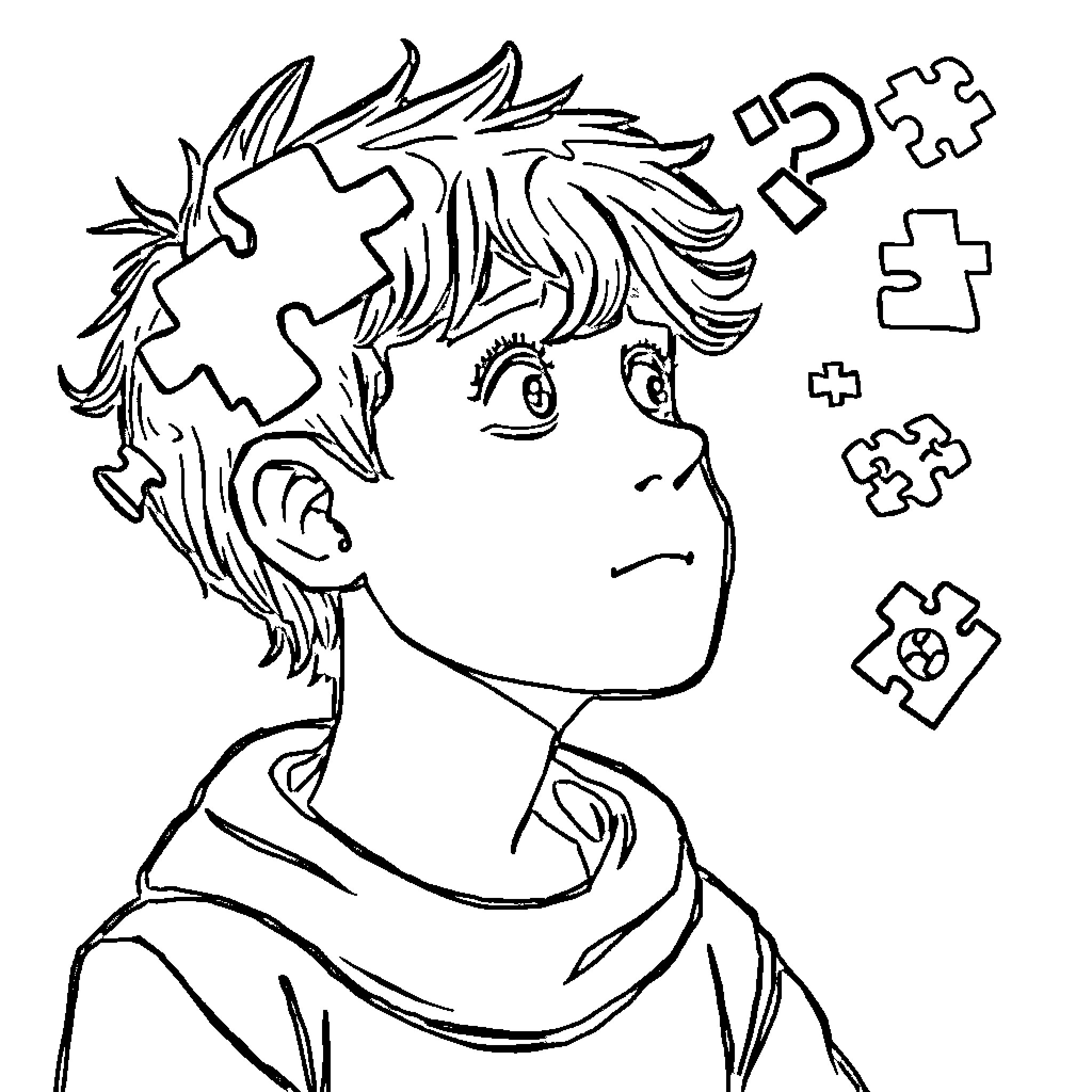 Autism Awareness: Focused and Introspective Coloring Page (free black-and-white line drawing printable PDF for all, from beginners to advanced learners, including children, teens, adults, and seniors)