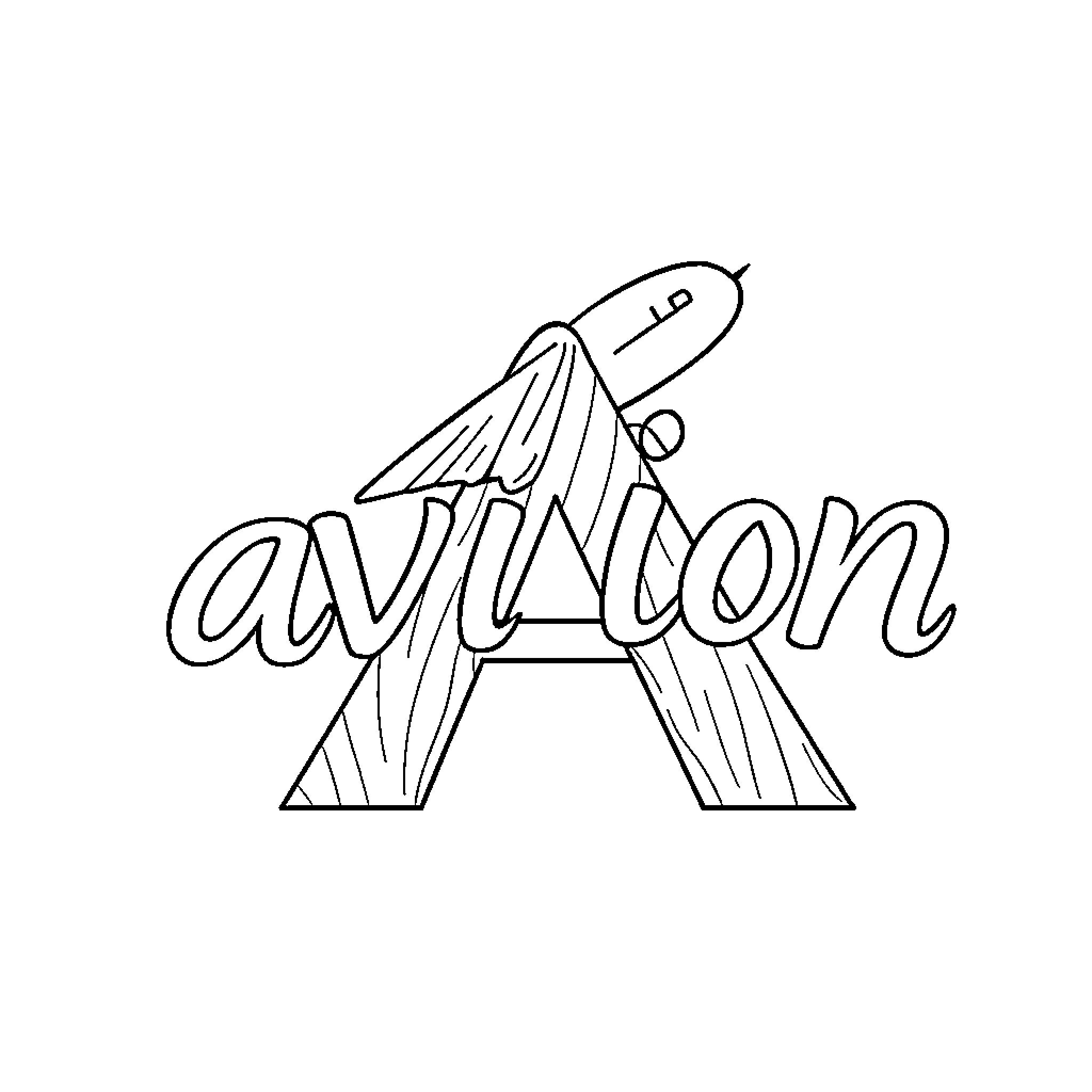 Letter A with Aviation Imagery Coloring Page (free black-and-white line drawing printable PDF for all, from beginners to advanced learners, including children, teens, adults, and seniors)