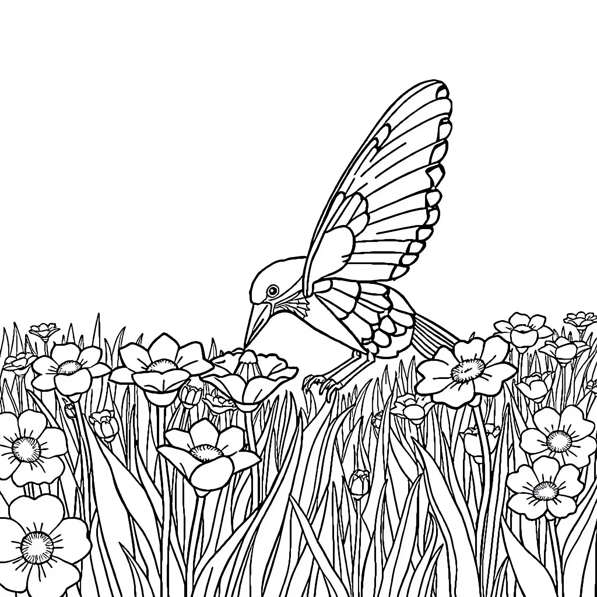 Taliban fighters in a lush floral meadow Coloring Page (free black-and-white line drawing printable PDF for all, from beginners to advanced learners, including children, teens, adults, and seniors)