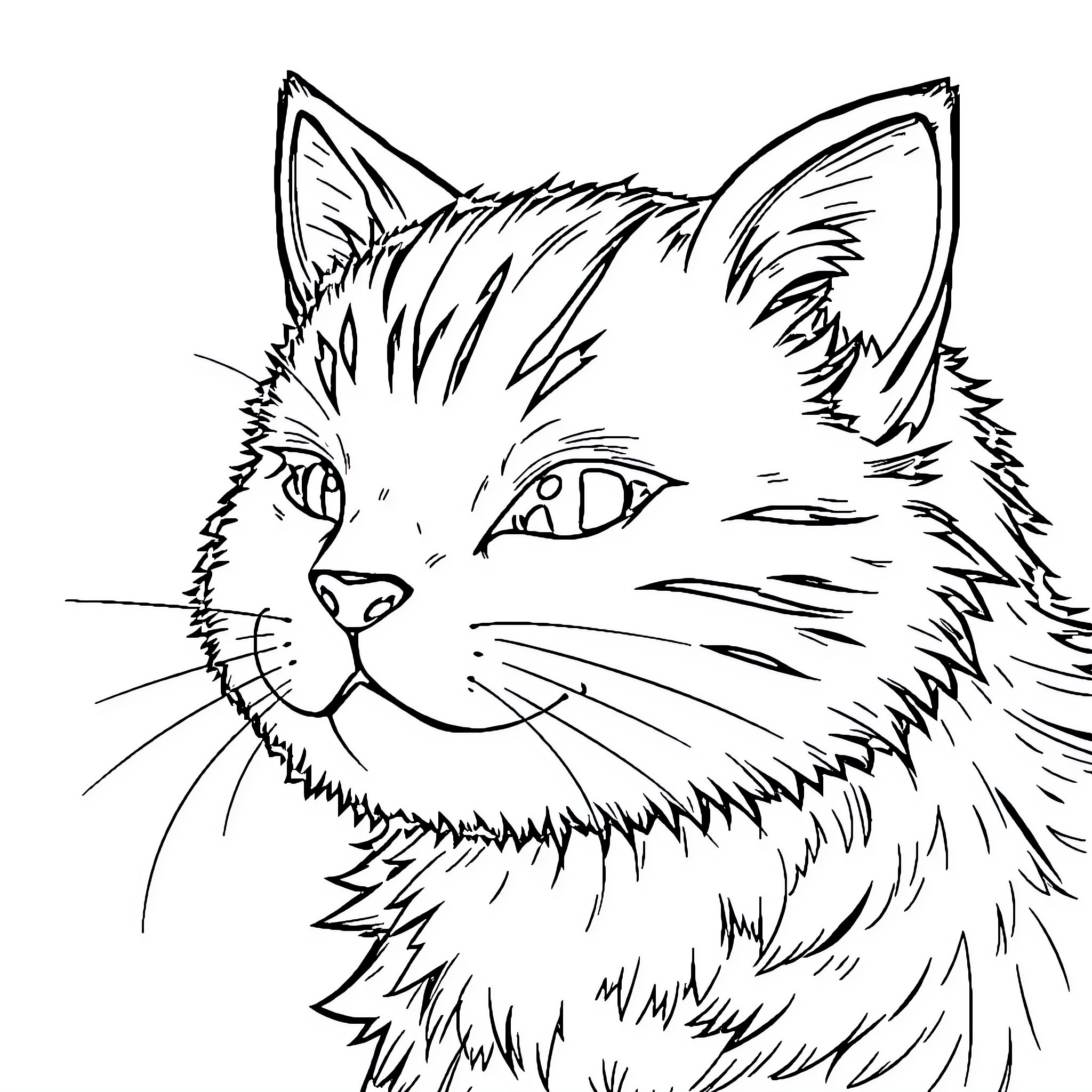 Tokito Muichiru's curious cat peeking attentively Coloring Page (free black-and-white line drawing printable PDF for all, from beginners to advanced learners, including children, teens, adults, and seniors)