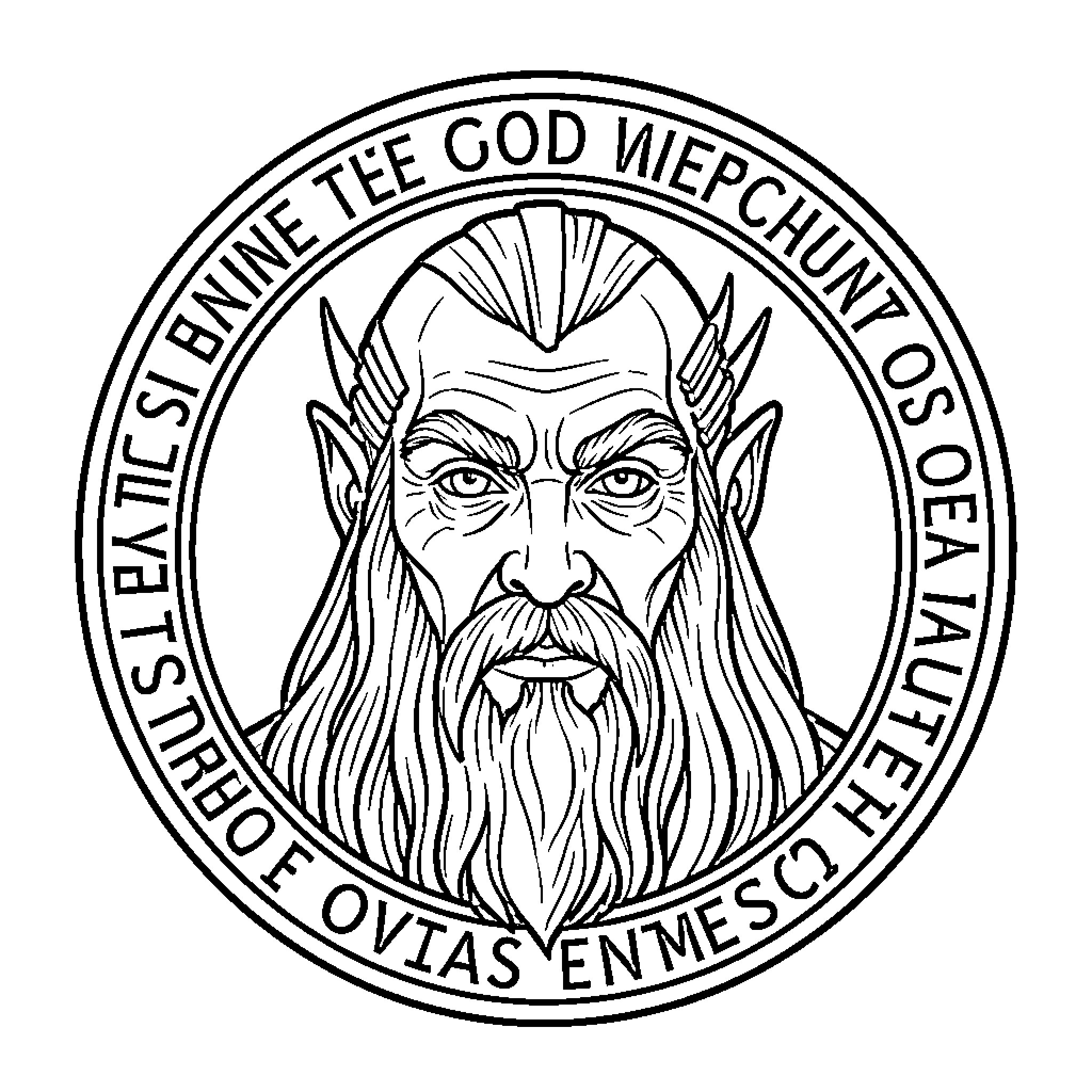 Sauron appearing with a serious and intense expression Coloring Page (free black-and-white line drawing printable PDF for all, from beginners to advanced learners, including children, teens, adults, and seniors)
