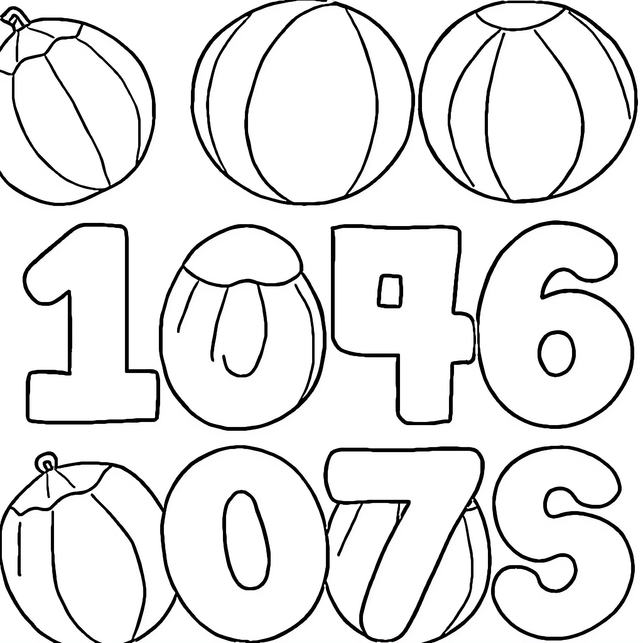 Cocomelon Beach Ball and Number Coloring Coloring Page (free black-and-white line drawing printable PDF for all, from beginners to advanced learners, including children, teens, adults, and seniors)