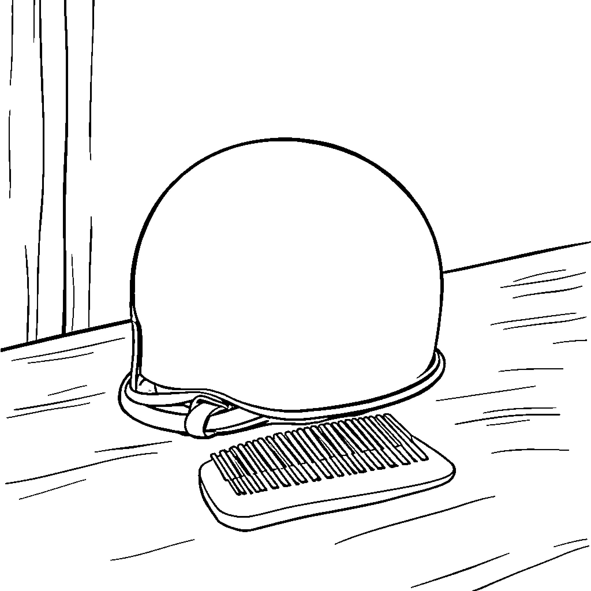 Helmet in a computer workstation Coloring Page (free black-and-white line drawing printable PDF for all, from beginners to advanced learners, including children, teens, adults, and seniors)