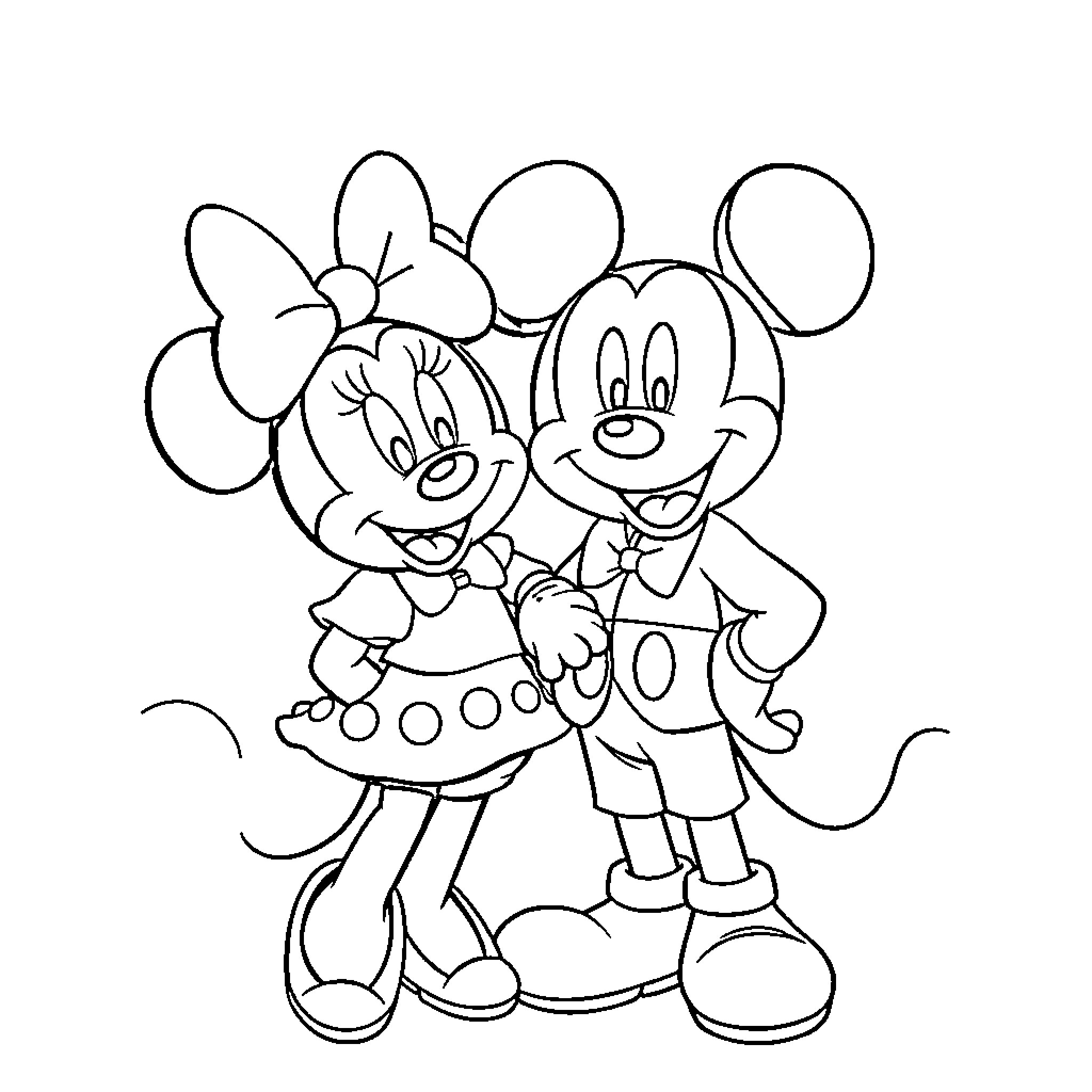 Minnie and Mickey enjoying their time together Coloring Page (free black-and-white line drawing printable PDF for all, from beginners to advanced learners, including children, teens, adults, and seniors)