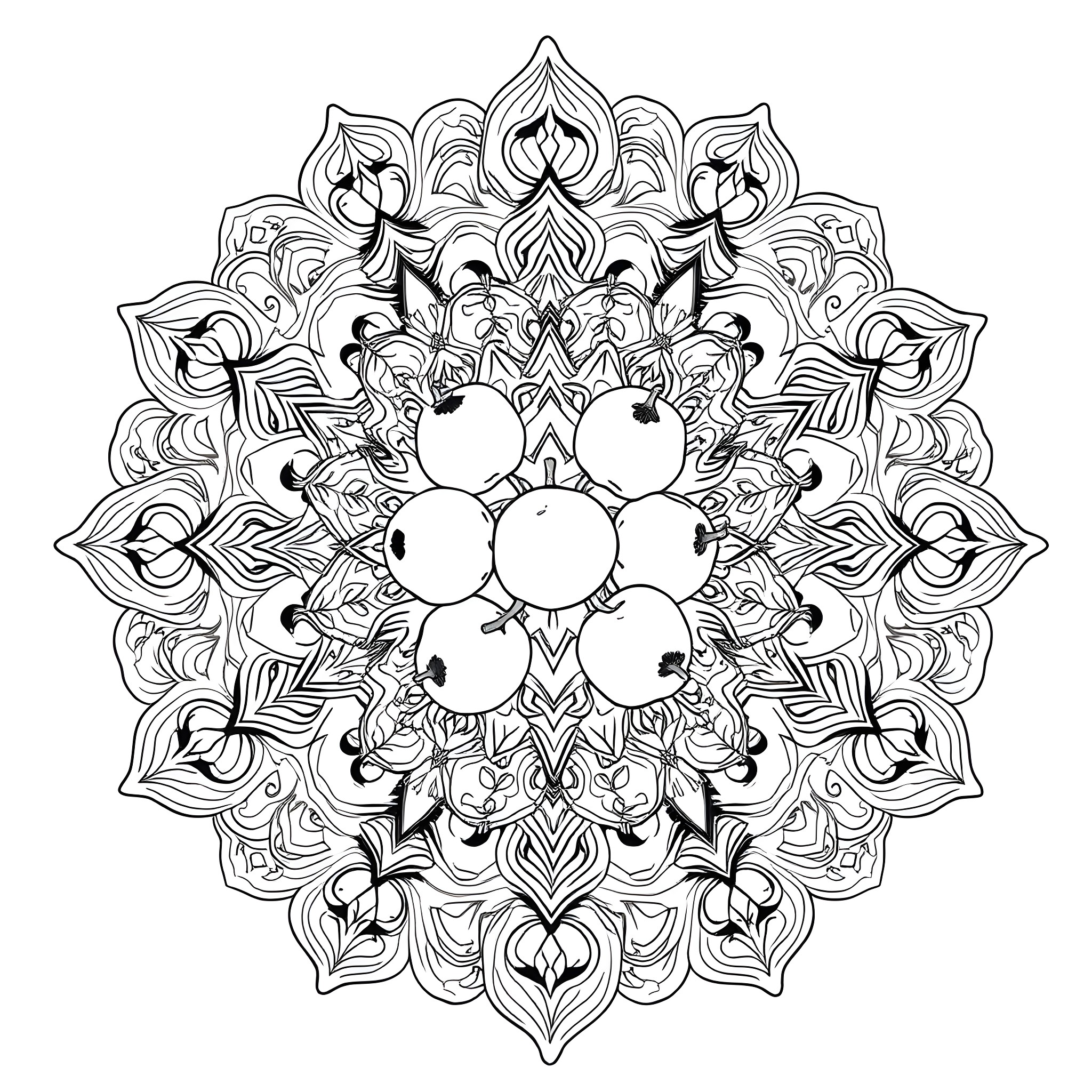 Mandala with intricate floral patterns and geometric designs Coloring Page (free black-and-white line drawing printable PDF for all, from beginners to advanced learners, including children, teens, adults, and seniors)