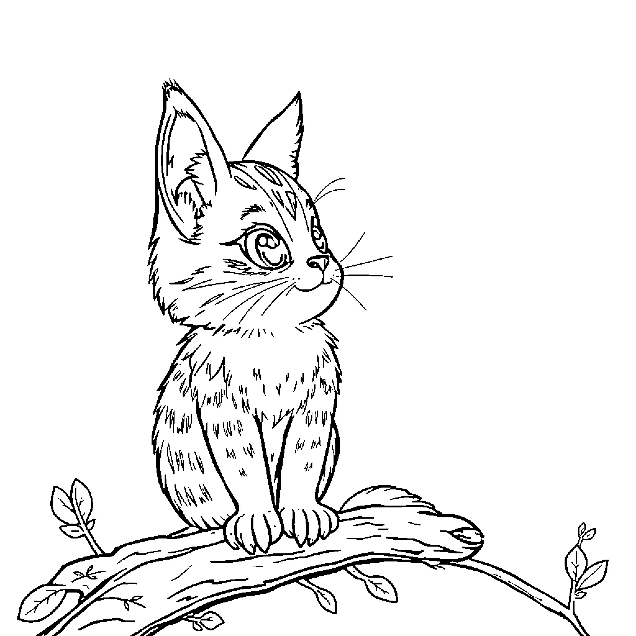 Ariel the curious kitten exploring nature Coloring Page (free black-and-white line drawing printable PDF for all, from beginners to advanced learners, including children, teens, adults, and seniors)