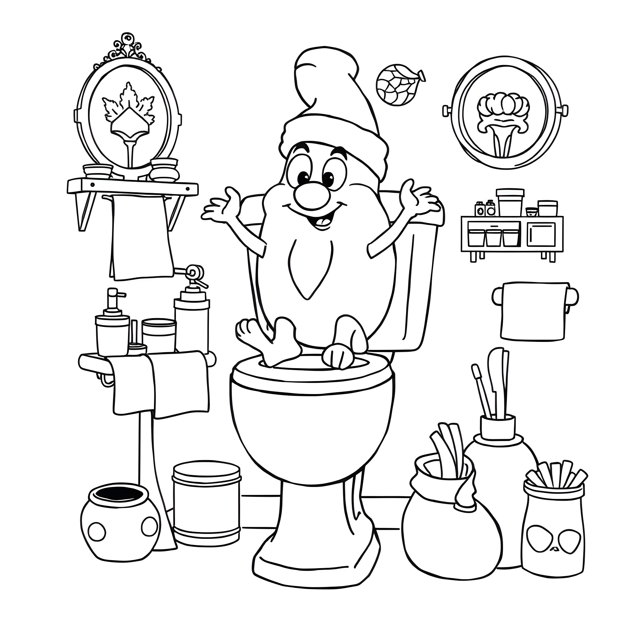 Skibidi Toilet: Funny Bathroom Antics Coloring Page (free black-and-white line drawing printable PDF for all, from beginners to advanced learners, including children, teens, adults, and seniors)