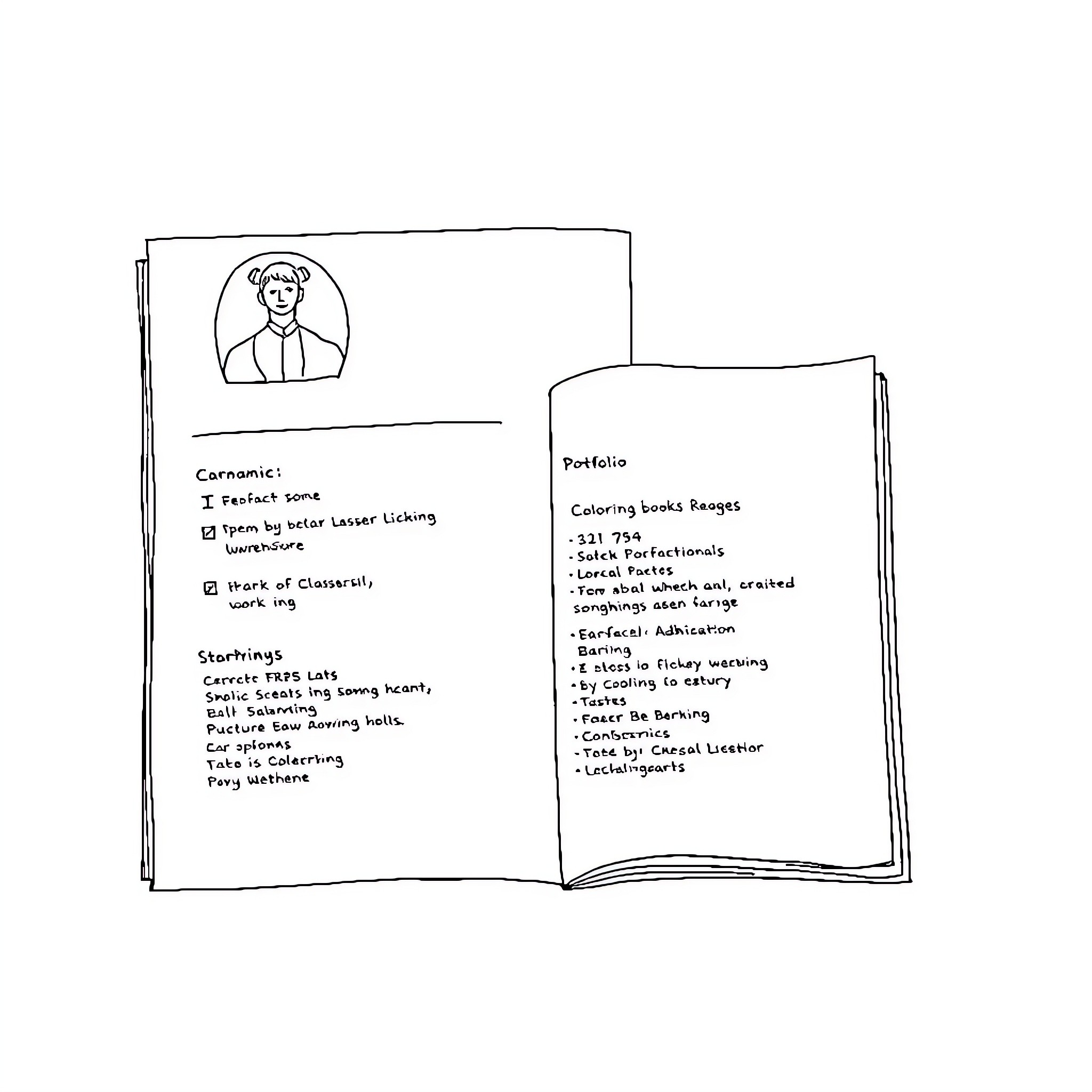 CV Depicting a Professional's Skills and Hobbies Coloring Page (free black-and-white line drawing printable PDF for all, from beginners to advanced learners, including children, teens, adults, and seniors)