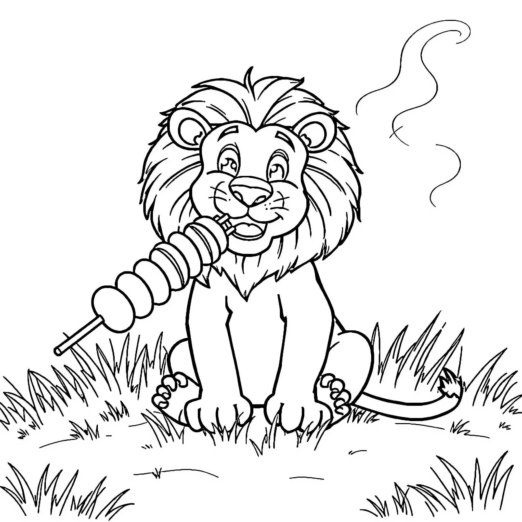 Lion relaxing in the grasslands Coloring Page (free black-and-white line drawing printable PDF for all, from beginners to advanced learners, including children, teens, adults, and seniors)