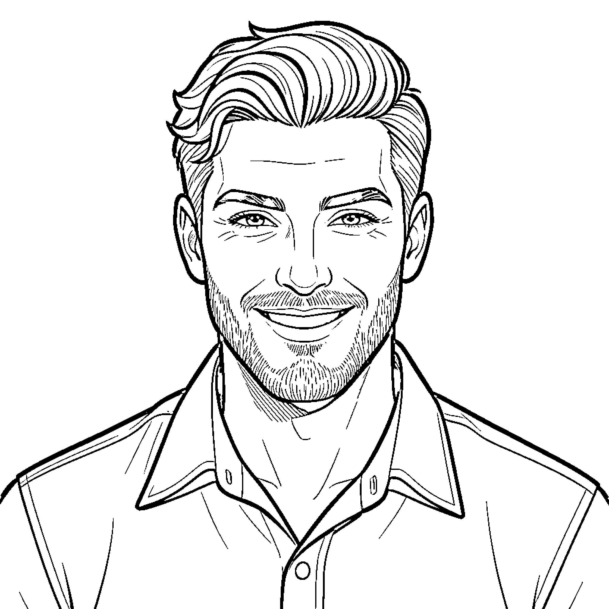 Man in Formal Attire with Smiling Expression Coloring Page (free black-and-white line drawing printable PDF for all, from beginners to advanced learners, including children, teens, adults, and seniors)