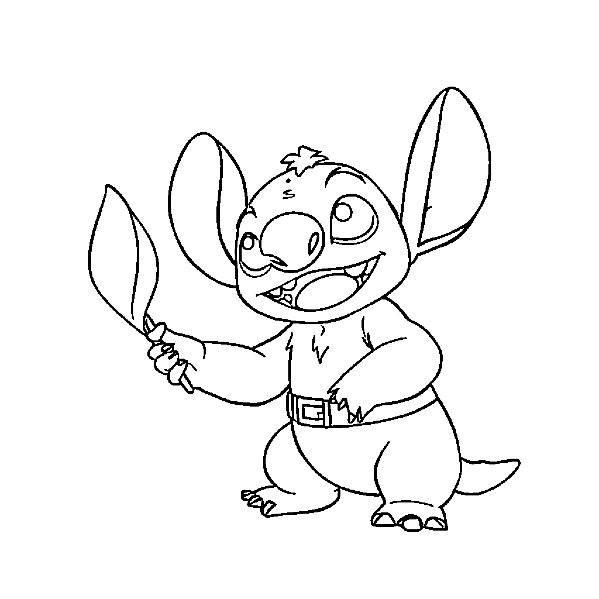 Huntei Alien Creature with Excited Expression Coloring Page (free black-and-white line drawing printable PDF for all, from beginners to advanced learners, including children, teens, adults, and seniors)