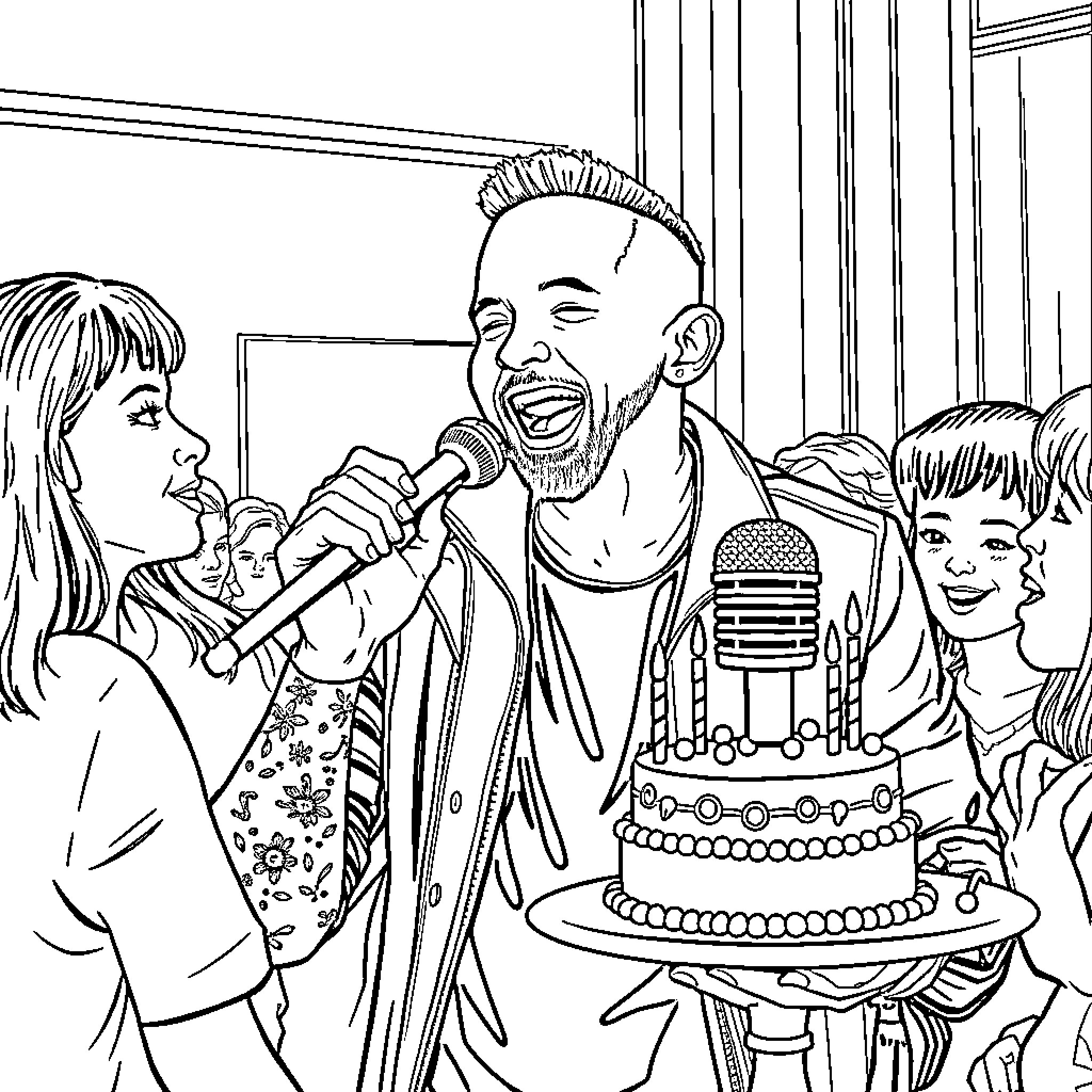 Chester Bennington Performing Energetically on Stage Coloring Page (free black-and-white line drawing printable PDF for all, from beginners to advanced learners, including children, teens, adults, and seniors)