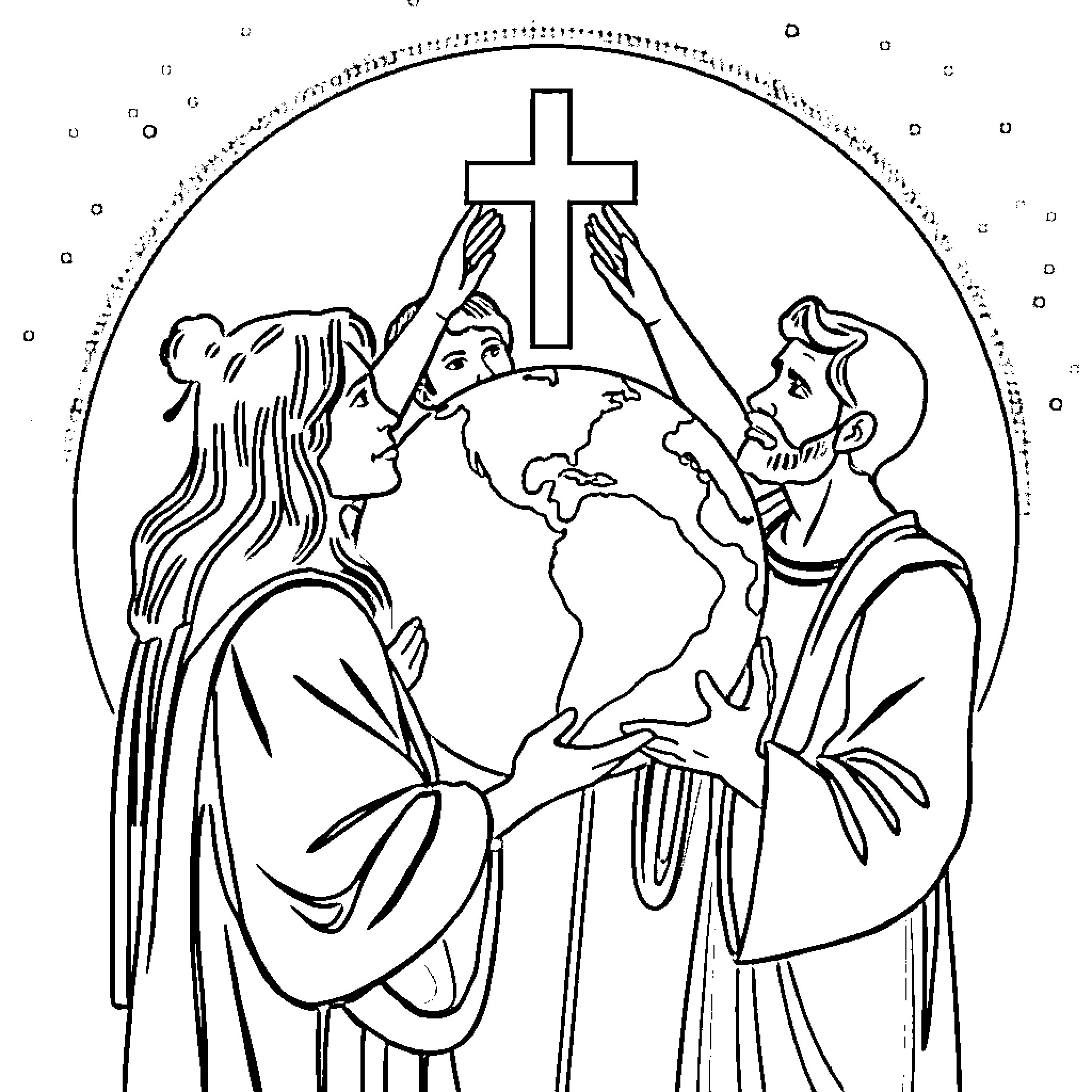 Globe of Faith and Devotion Coloring Page (free black-and-white line drawing printable PDF for all, from beginners to advanced learners, including children, teens, adults, and seniors)
