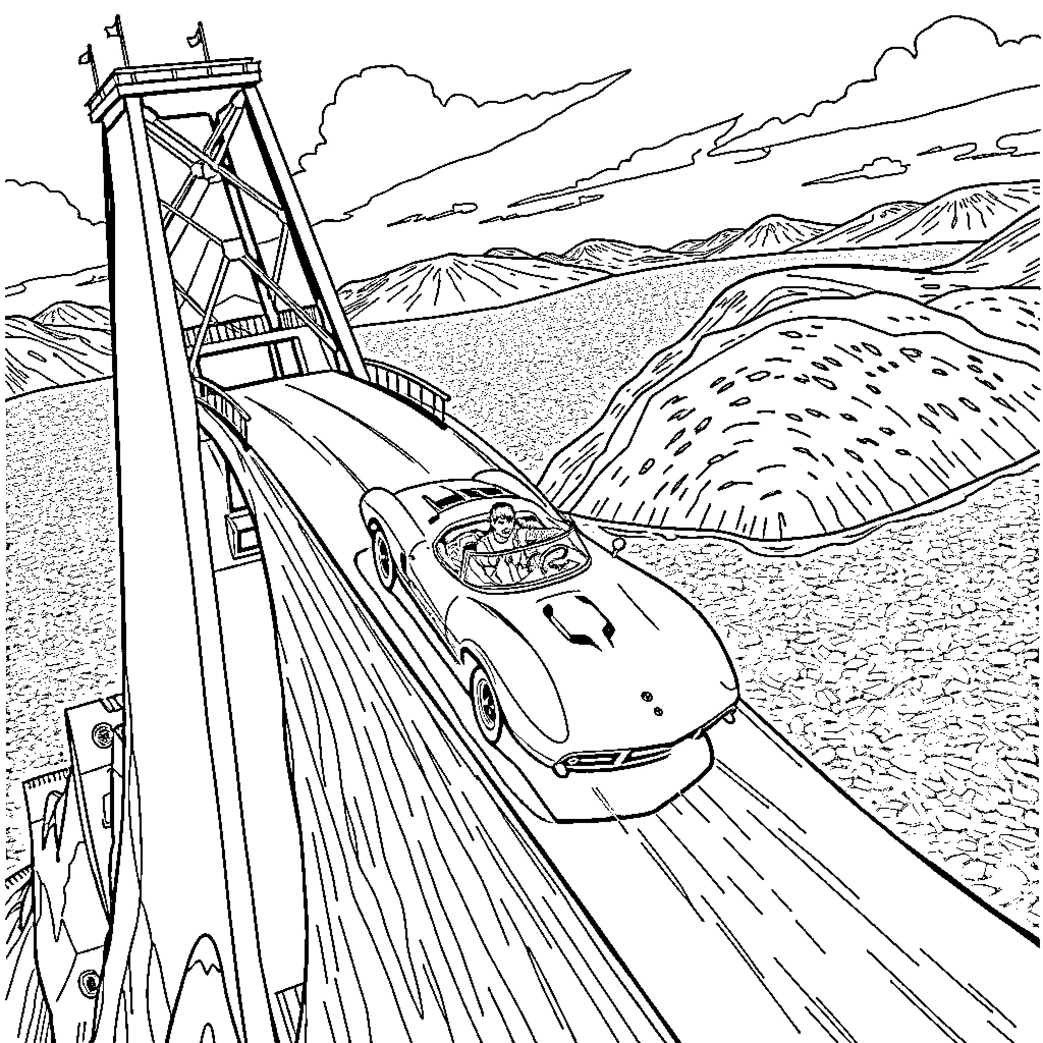 Erna Solberg's high-speed rail journey through the mountains Coloring Page (free black-and-white line drawing printable PDF for all, from beginners to advanced learners, including children, teens, adults, and seniors)