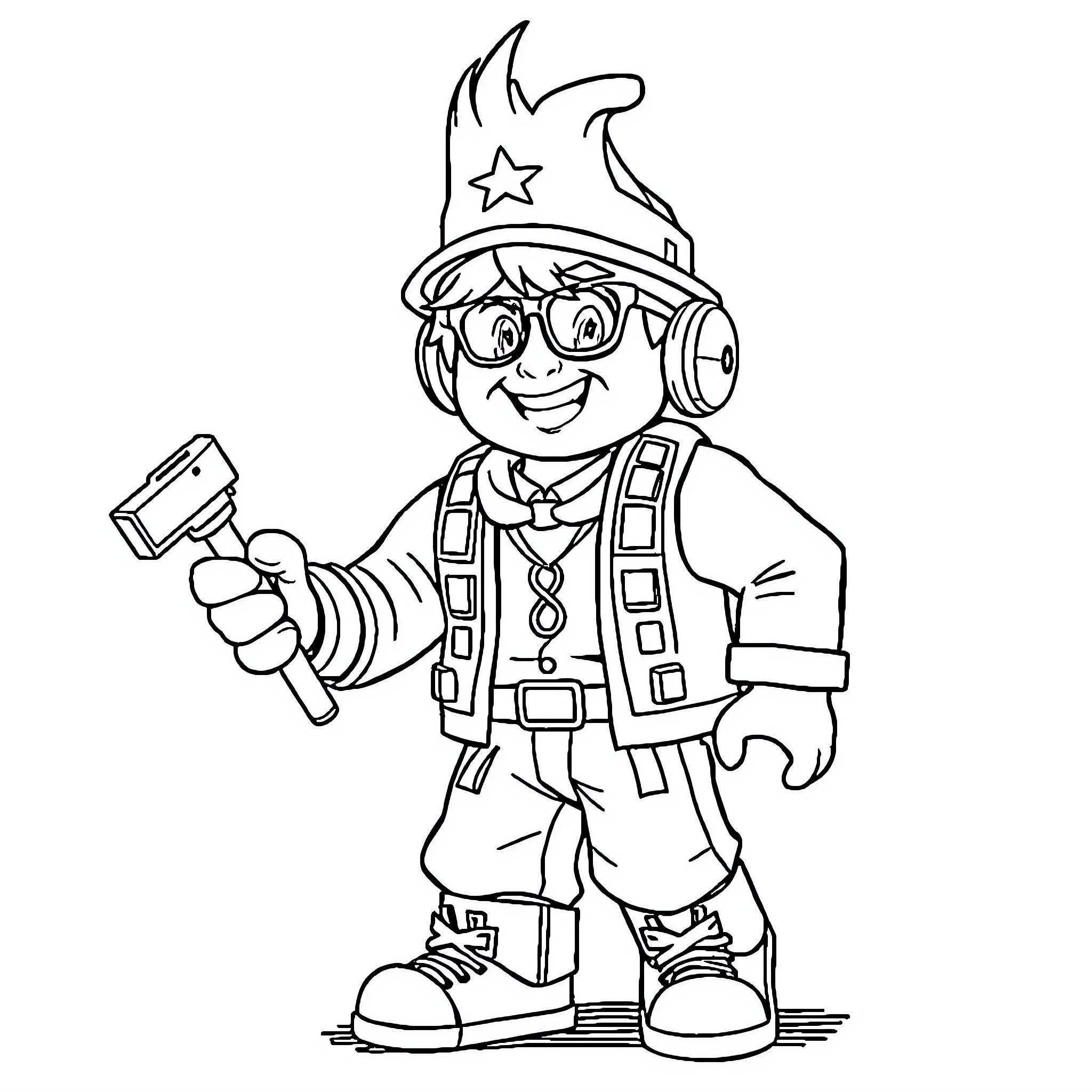 Mad Magazine Guy Holds Megaphone with Enthusiasm Coloring Page (free black-and-white line drawing printable PDF for all, from beginners to advanced learners, including children, teens, adults, and seniors)