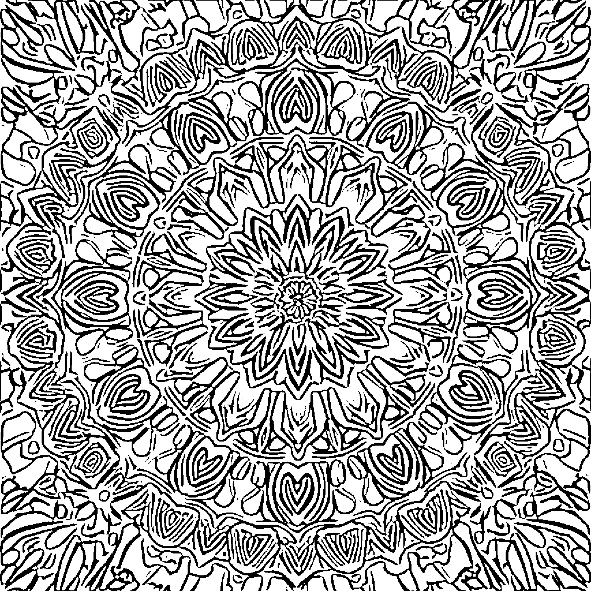 Mandala of Intricate Geometric Patterns Coloring Page (free black-and-white line drawing printable PDF for all, from beginners to advanced learners, including children, teens, adults, and seniors)