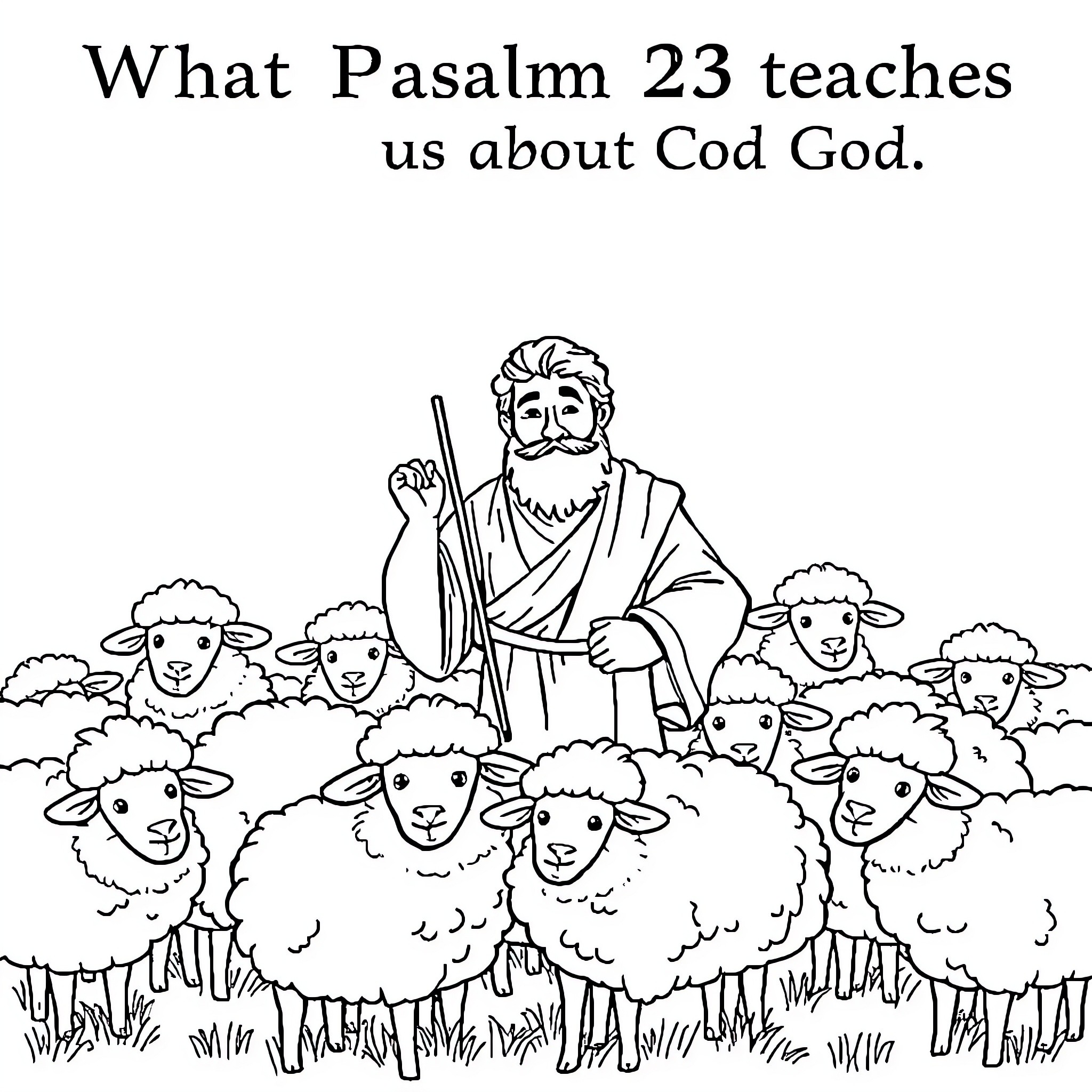 David the shepherd guides his flock of sheep Coloring Page (free black-and-white line drawing printable PDF for all, from beginners to advanced learners, including children, teens, adults, and seniors)