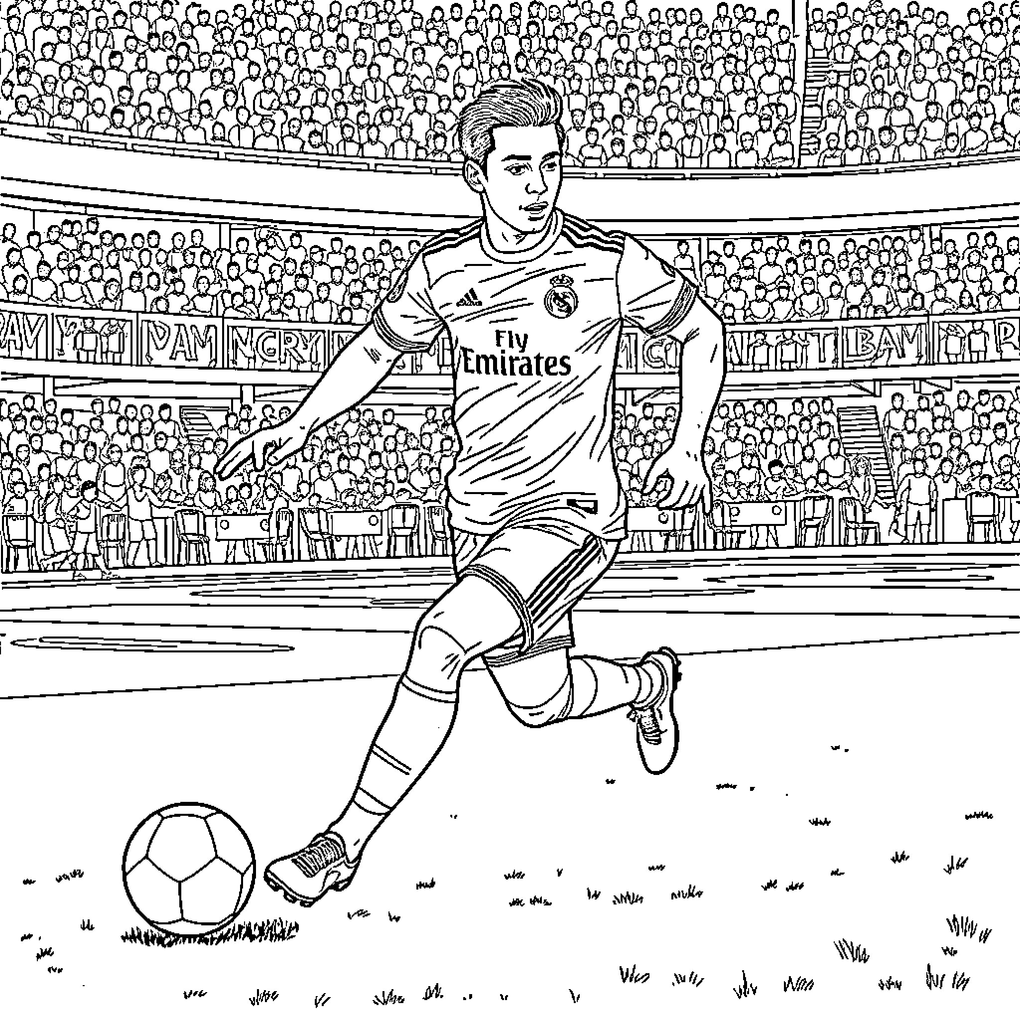 Lanin Soccer Player in Action on the Field Coloring Page (free black-and-white line drawing printable PDF for all, from beginners to advanced learners, including children, teens, adults, and seniors)