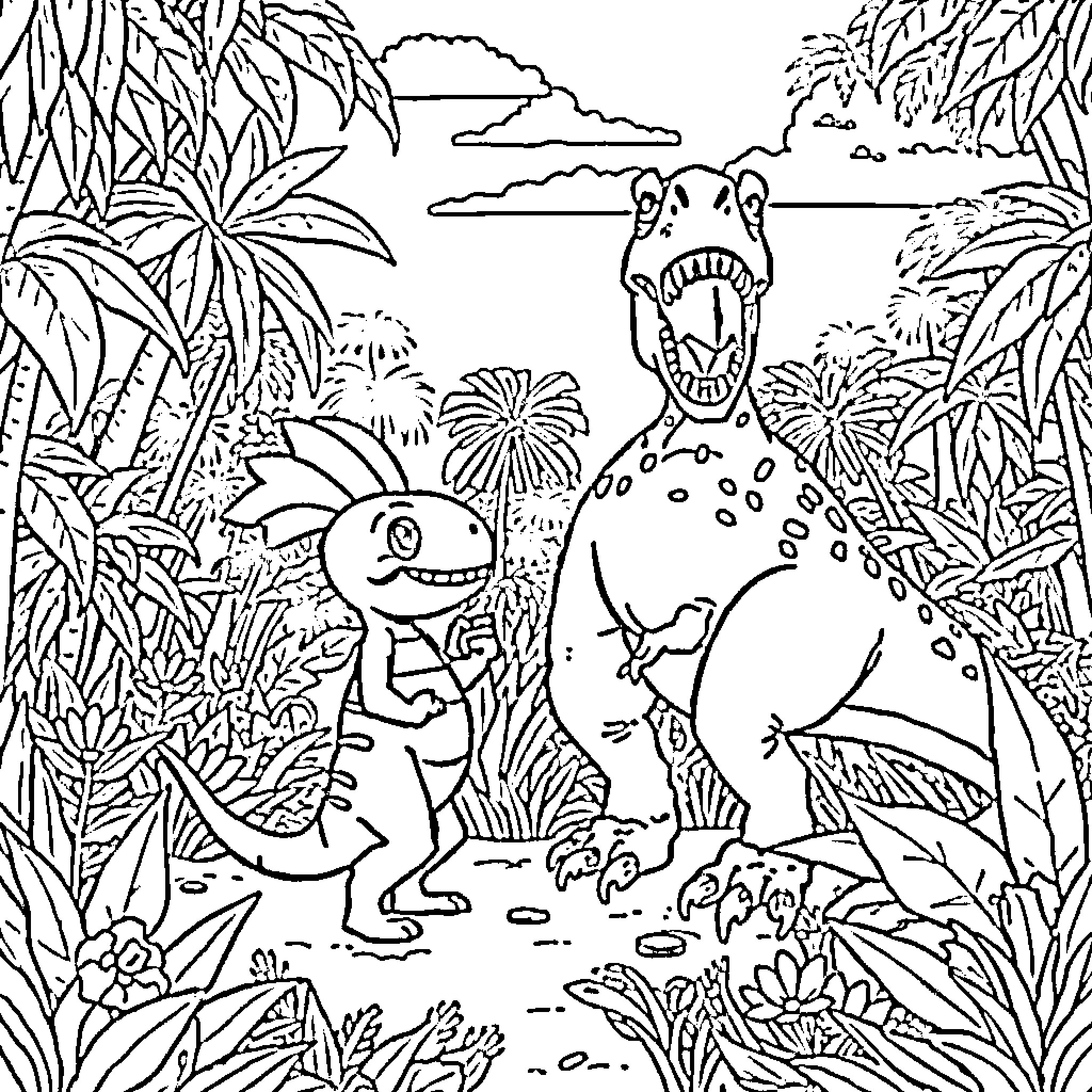 Sprunkie's Jungle Adventure Coloring Page (free black-and-white line drawing printable PDF for all, from beginners to advanced learners, including children, teens, adults, and seniors)