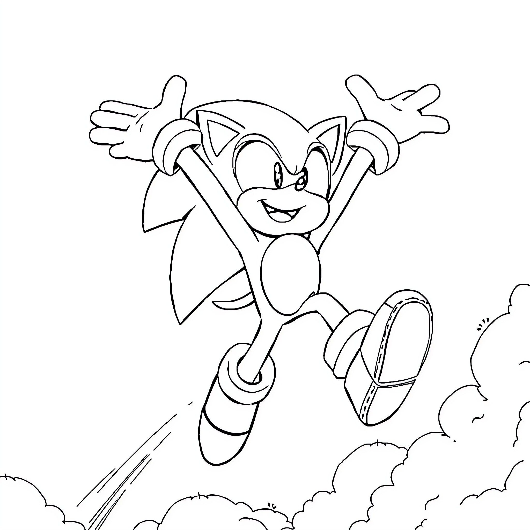 Sonic the Hedgehog dashing through the sky Coloring Page (free black-and-white line drawing printable PDF for all, from beginners to advanced learners, including children, teens, adults, and seniors)