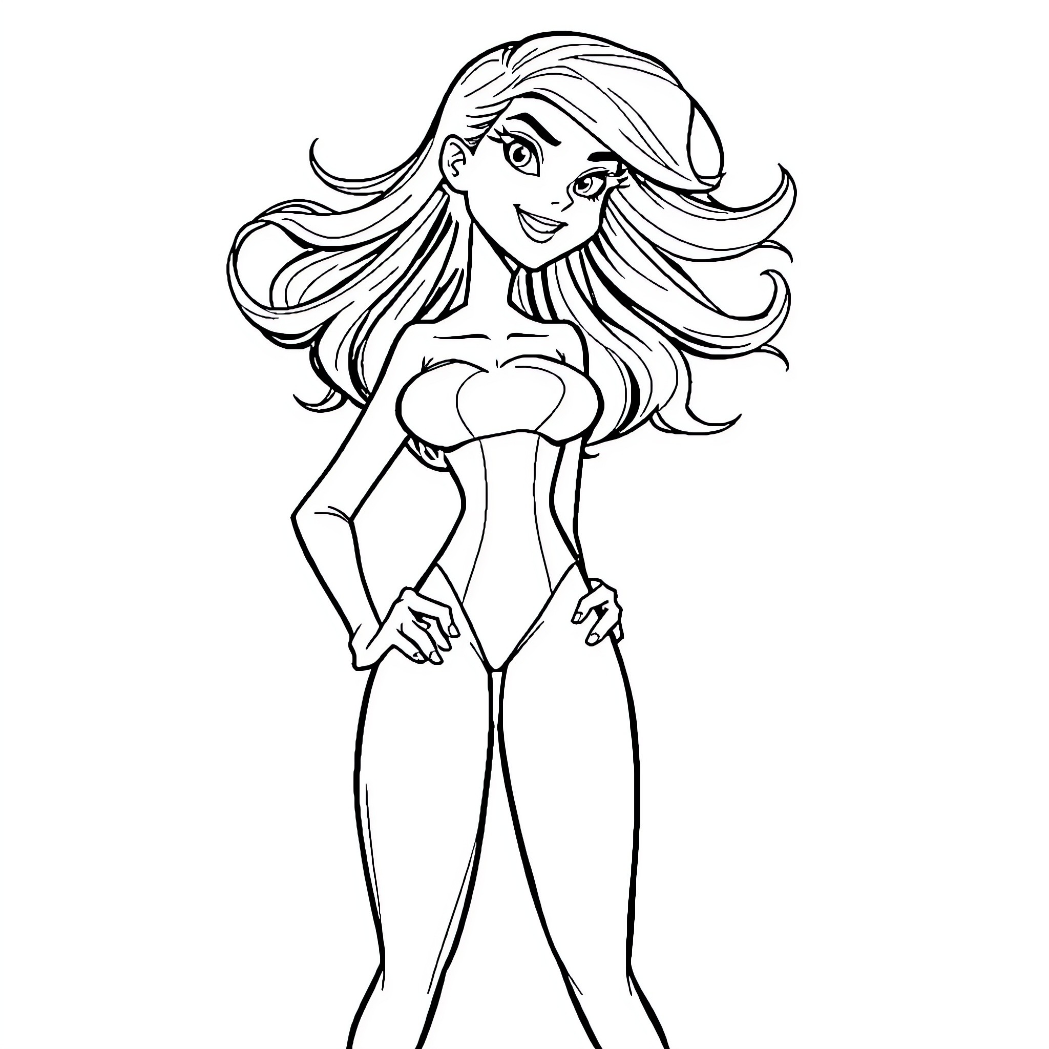 Sam Manson posing confidently in stylish outfit Coloring Page (free black-and-white line drawing printable PDF for all, from beginners to advanced learners, including children, teens, adults, and seniors)